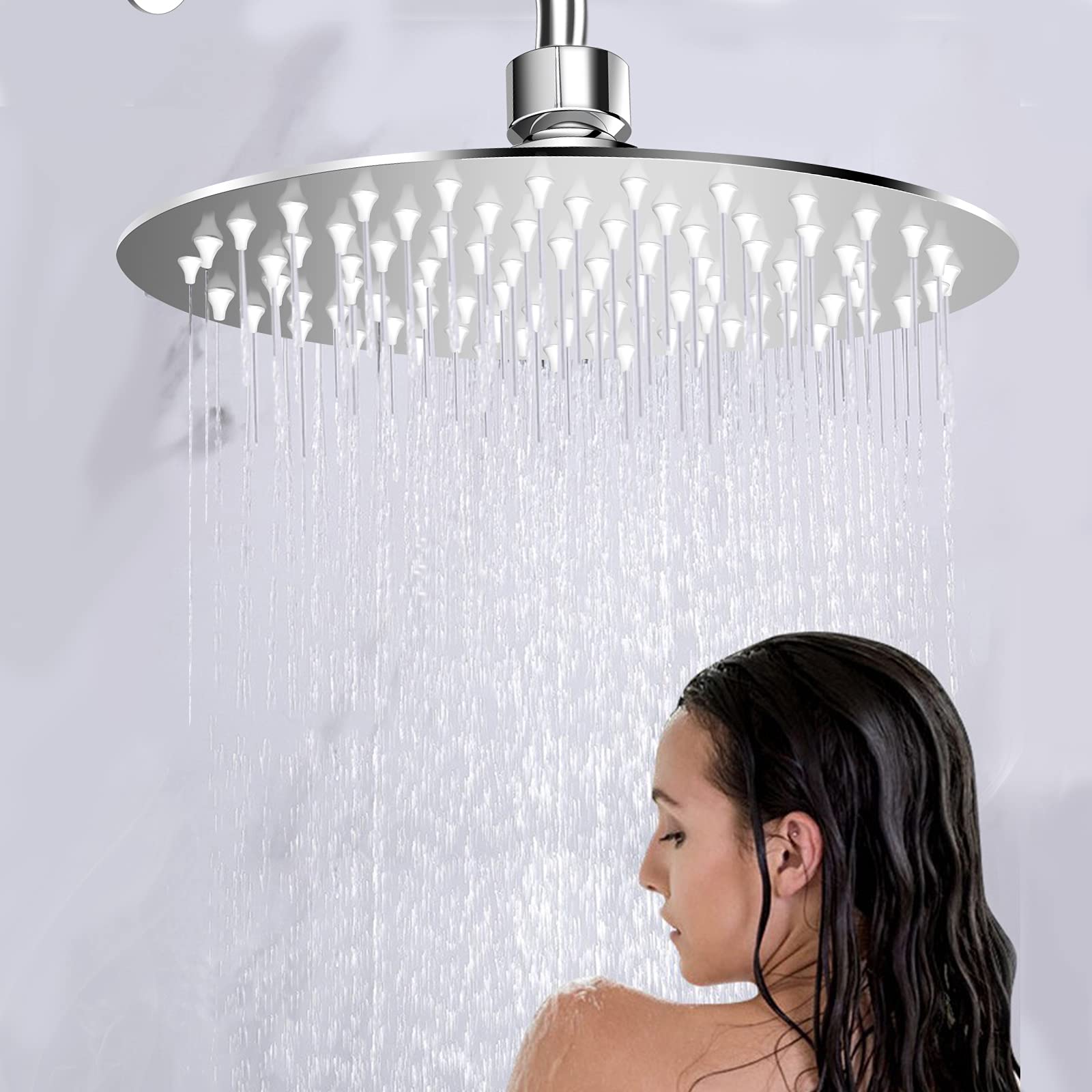 Soffione doccia a pioggia, 25 cm, soffione doccia a pioggia, in acciaio inox 304, rotondo, con gel di silice antibloccante