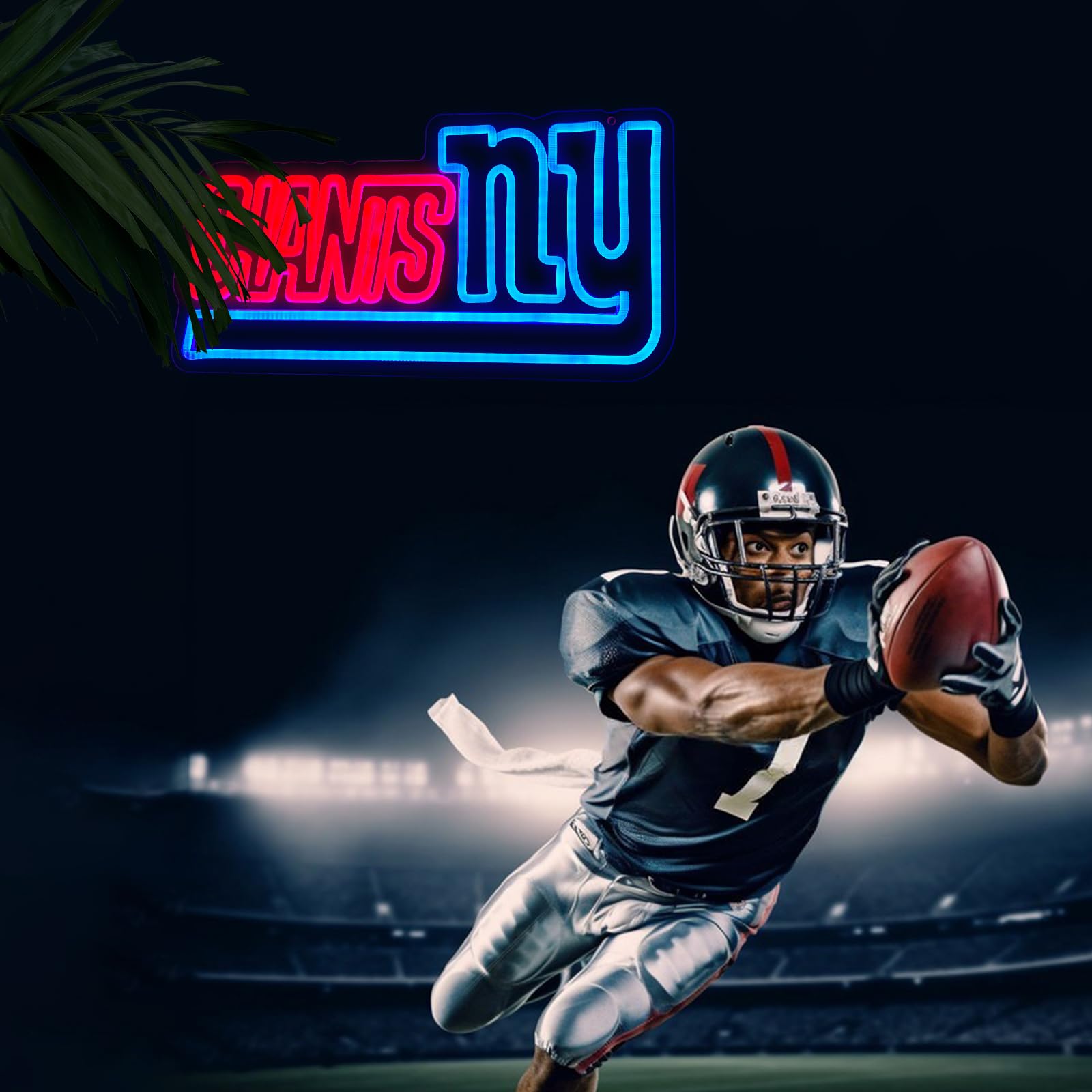 NY Neon Sign Led Lights 16.54 * 8.27'' Adjustable Brightness Rugby Sports Giant Football Team Fans Family Gatherings Leisure Venues Bars Birthday Gifts Competitions Parties Game Rooms Cave Man