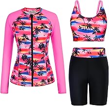 GRACE KARIN Women 3 Piece Rash Guard Built-in Bra Long Sleeve Zip Front Swim Shirt Beach Surfing Swimsuits