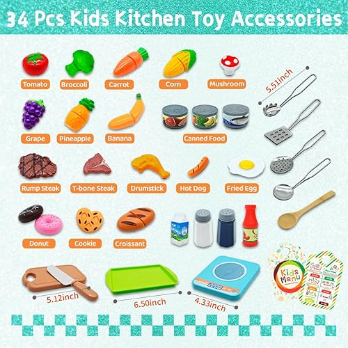 Miniatura 2 de KKmon Juego de accesorios de cocina para niños, juego de 36 ollas y sartenes de acero inoxidable para niños, juego de cocina de simulación con juego