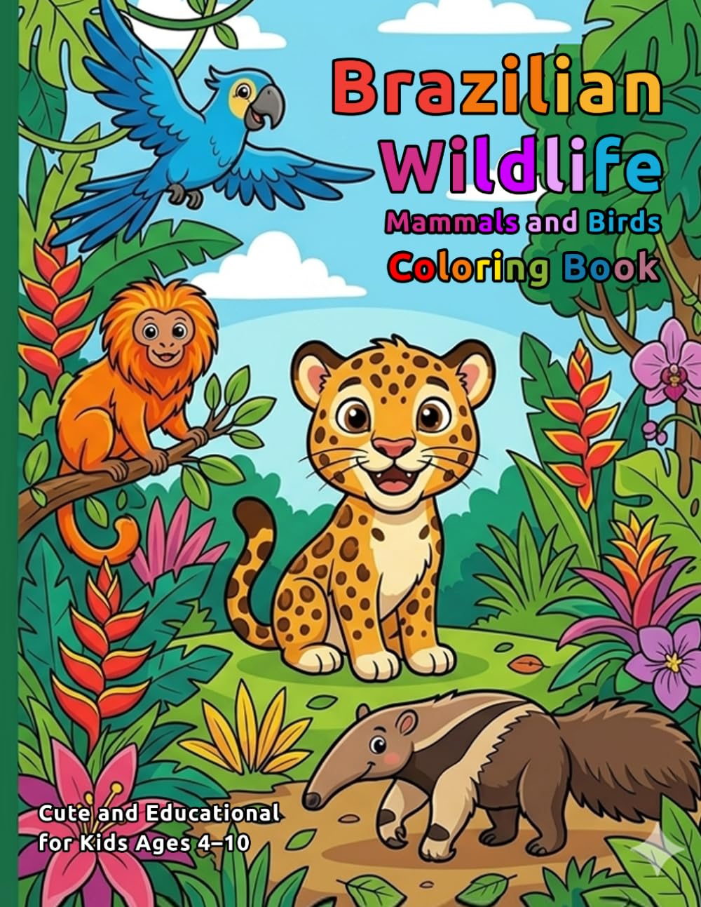 Brazilian Wildlife Mammals and Birds Coloring Book: Cute and Educational for Kids Ages 4–10