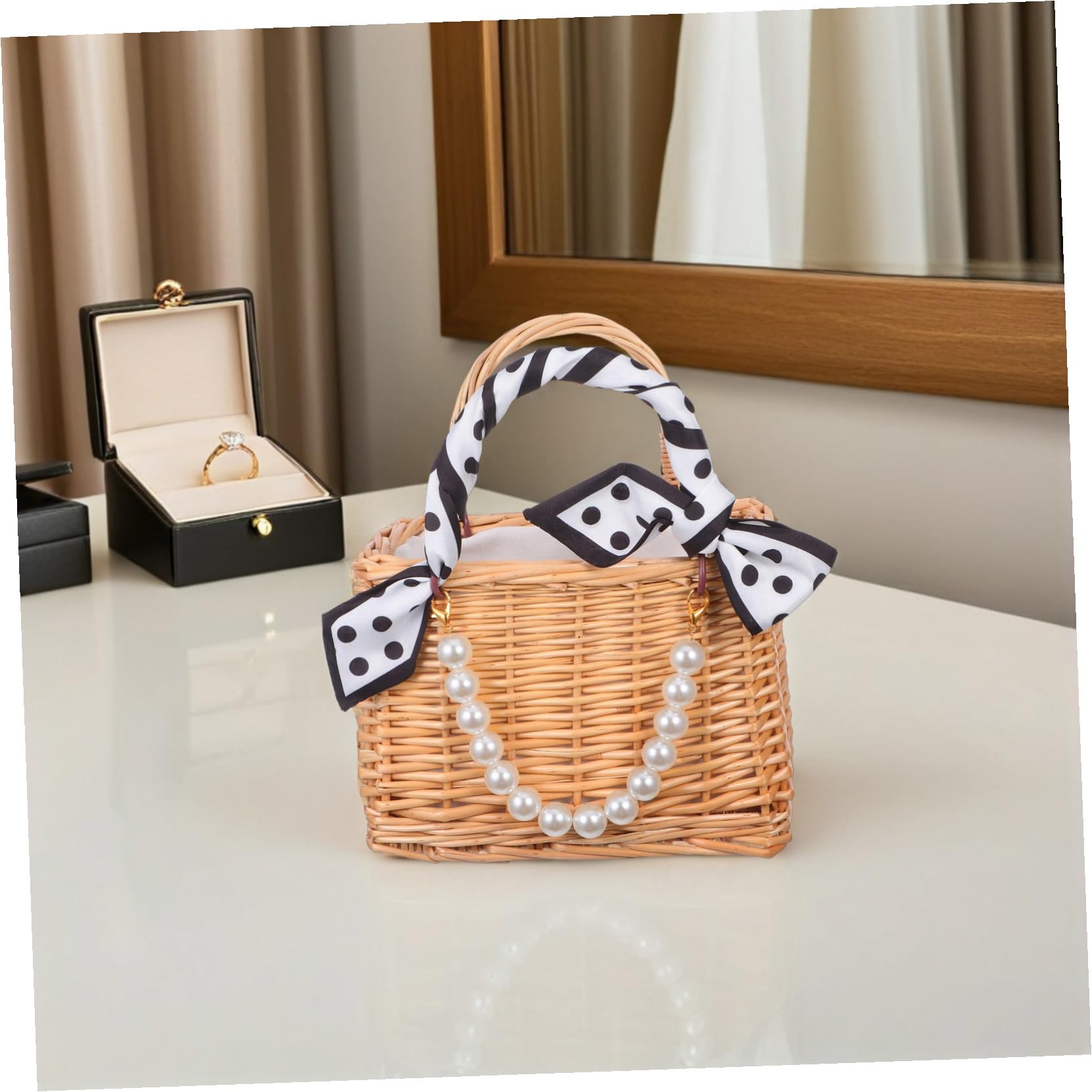 POPETPOP Panier Tressé Main Rotin Cabas Anse Panier de Demoiselle Honneur Décoratif pour Mariage et Plage