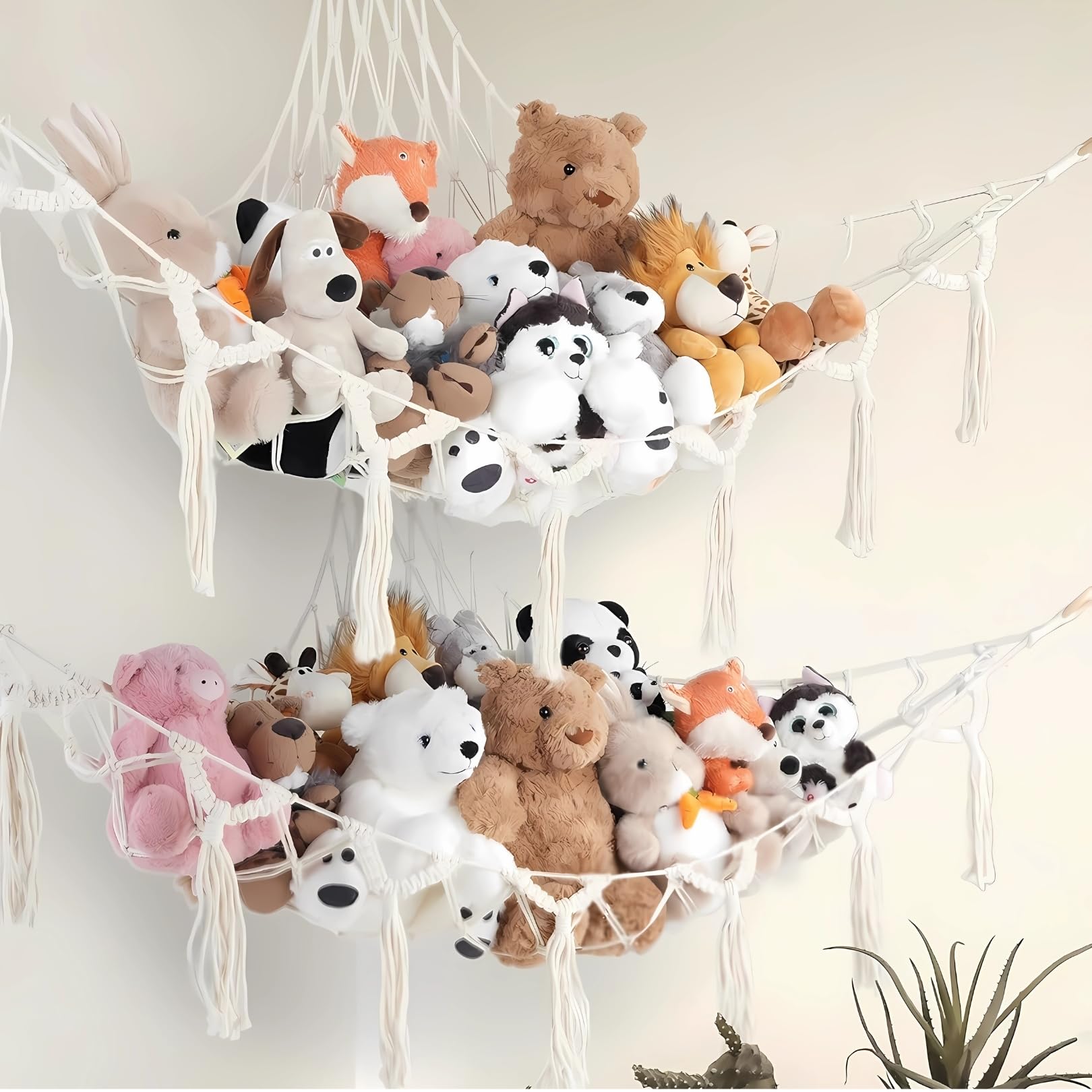 Cozee Corner Soft Toy Organizer, Macrame Hammock for Kids Room, Toys Storage Rack, Kids Bedroom, Baby Nursery and Playroom Decor (White)