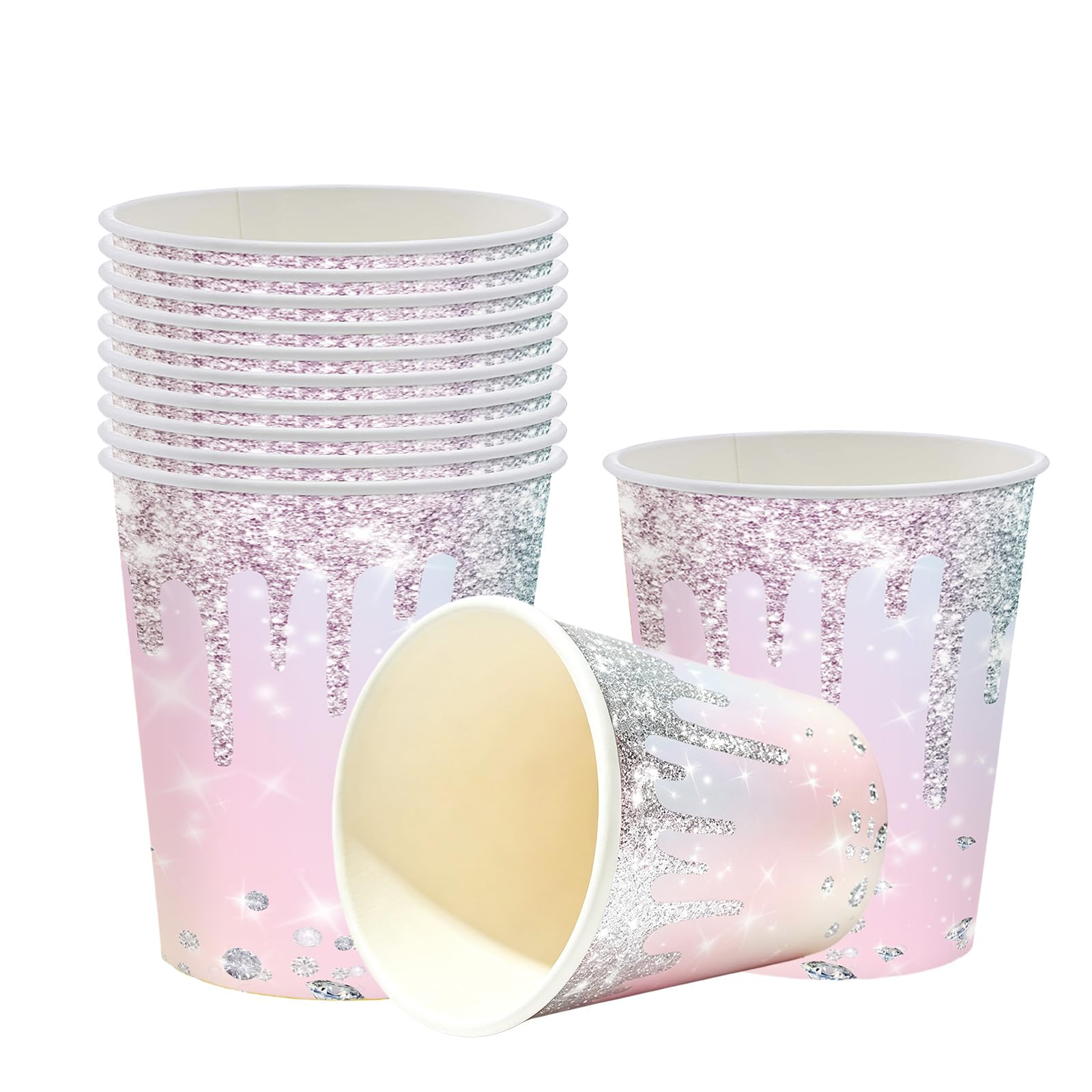 40P Macarons Disposable Paper Cups,9 Oz Sparkling Macarons Party Cup