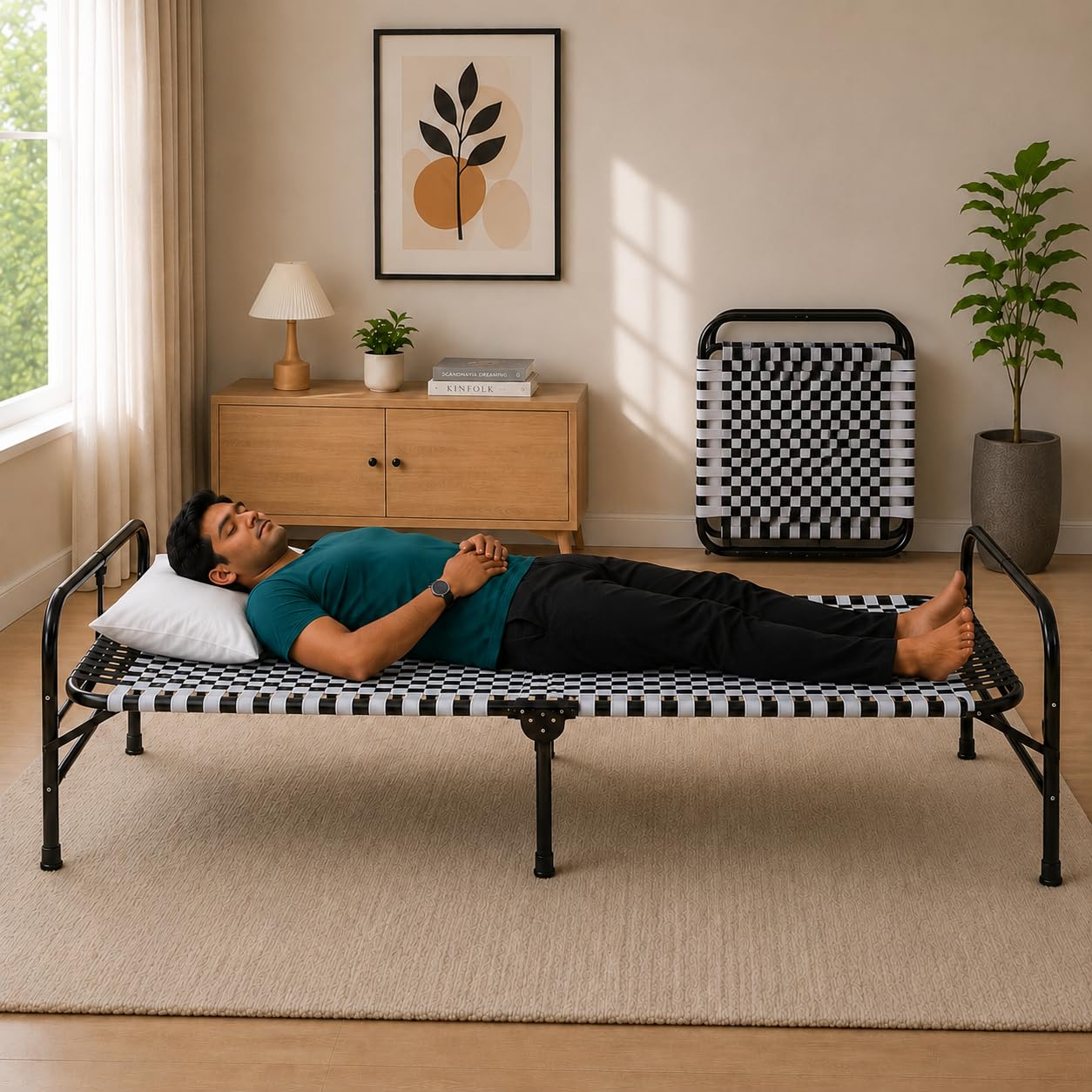 Folding Bed Single for Sleeping 3x6 feet | Portable Foldable Cot for Adults | Heavy Duty Metal Khatiya Charpai Khatla Khatlo Khat| Space Saving Guest Bed for Home, Hostel, PG & Travel Use-picture-25