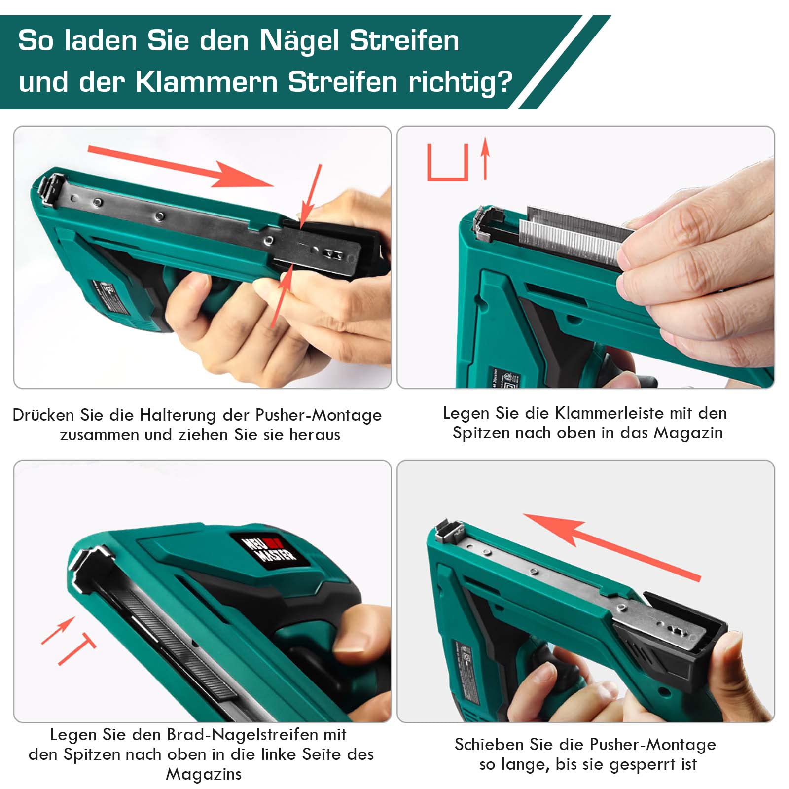 NEU MASTER Elektrotacker, Nagelpistole NTC0060 Elektrische Brad Nailer/Tacker für DIY-Projekte in den Bereichen Polsterung, Zimmerei und Holzbearbeitung, einschließlich 400 Klammern und 200 Nägel