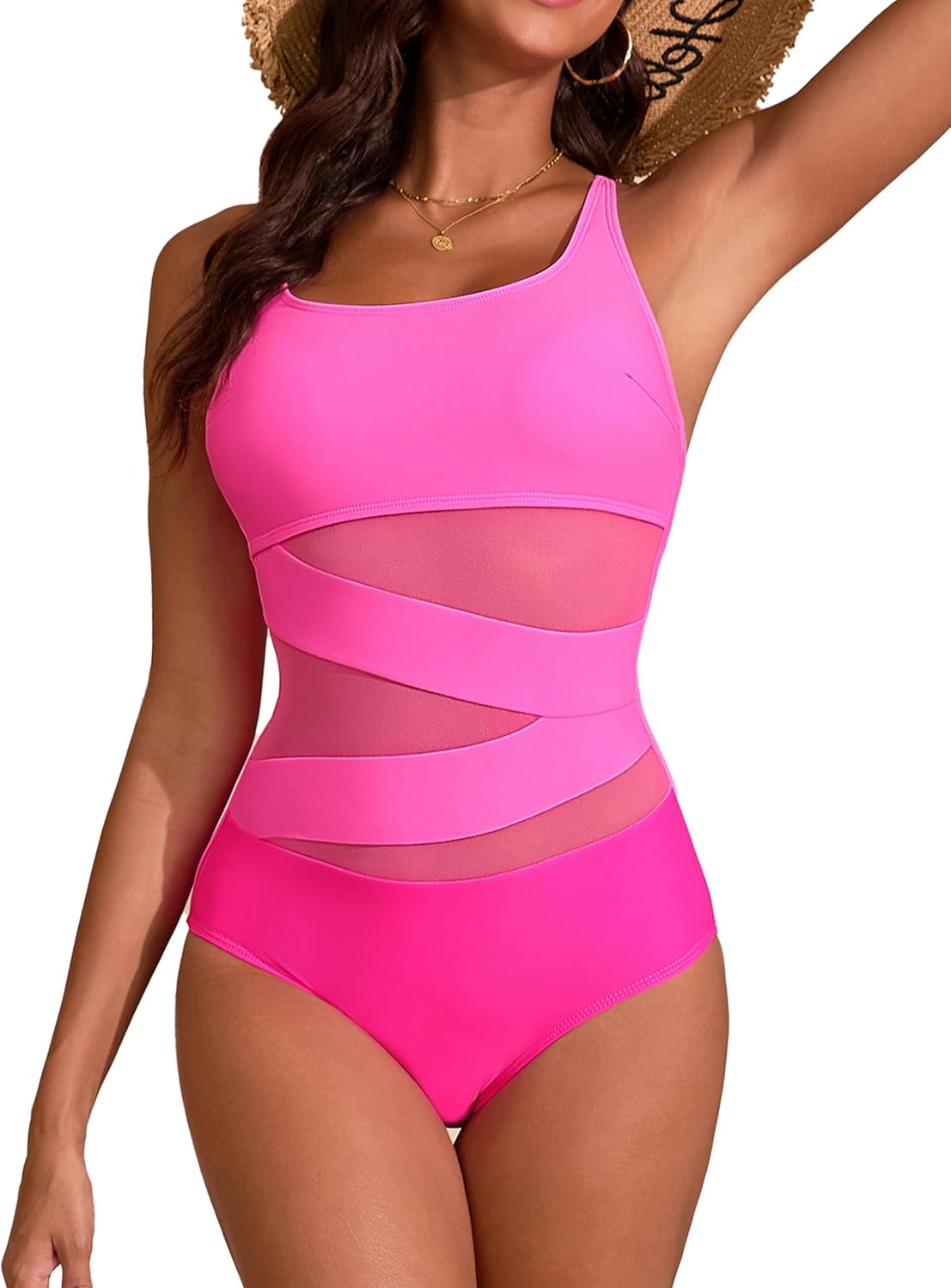 Edelqual Women's Mesh One Piece Swimsuits Tummy Control Sexy Bathing Swim Suit Slimming Push Up 2025 Summer Swimwear