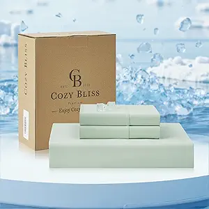 Cozy Bliss Premium Cooling Sheet Set Cali King Size, Q-Max>0.4, 3PCS No Flat Sheet with 2 Pillowcases, Breathable Fitted Sheet for Hot Sleepers & Night Sweats, Deep Pocket Up to 18 Inches, Mint Green