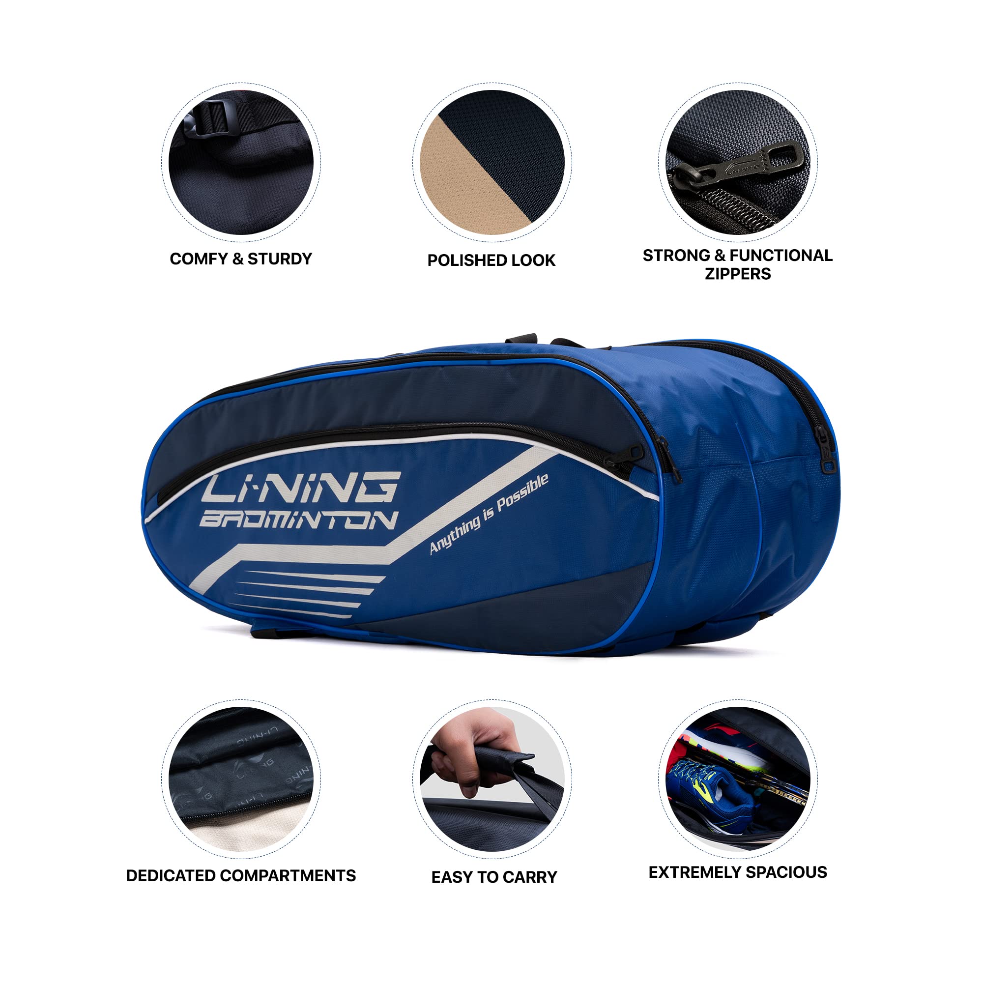 Li-Ning Hot Shot podwójny zamek poliestrowy zestaw do badmintona torba (granatowy, srebrny)