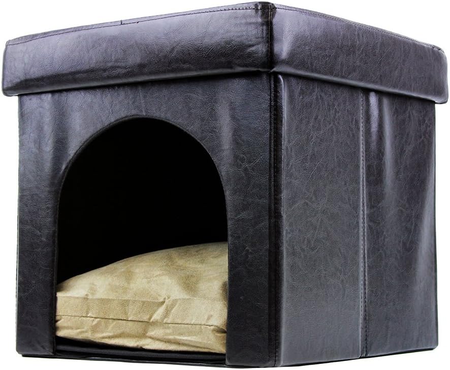 15" Ottoman Pet Cube - Faux Leather - Dark Espresso