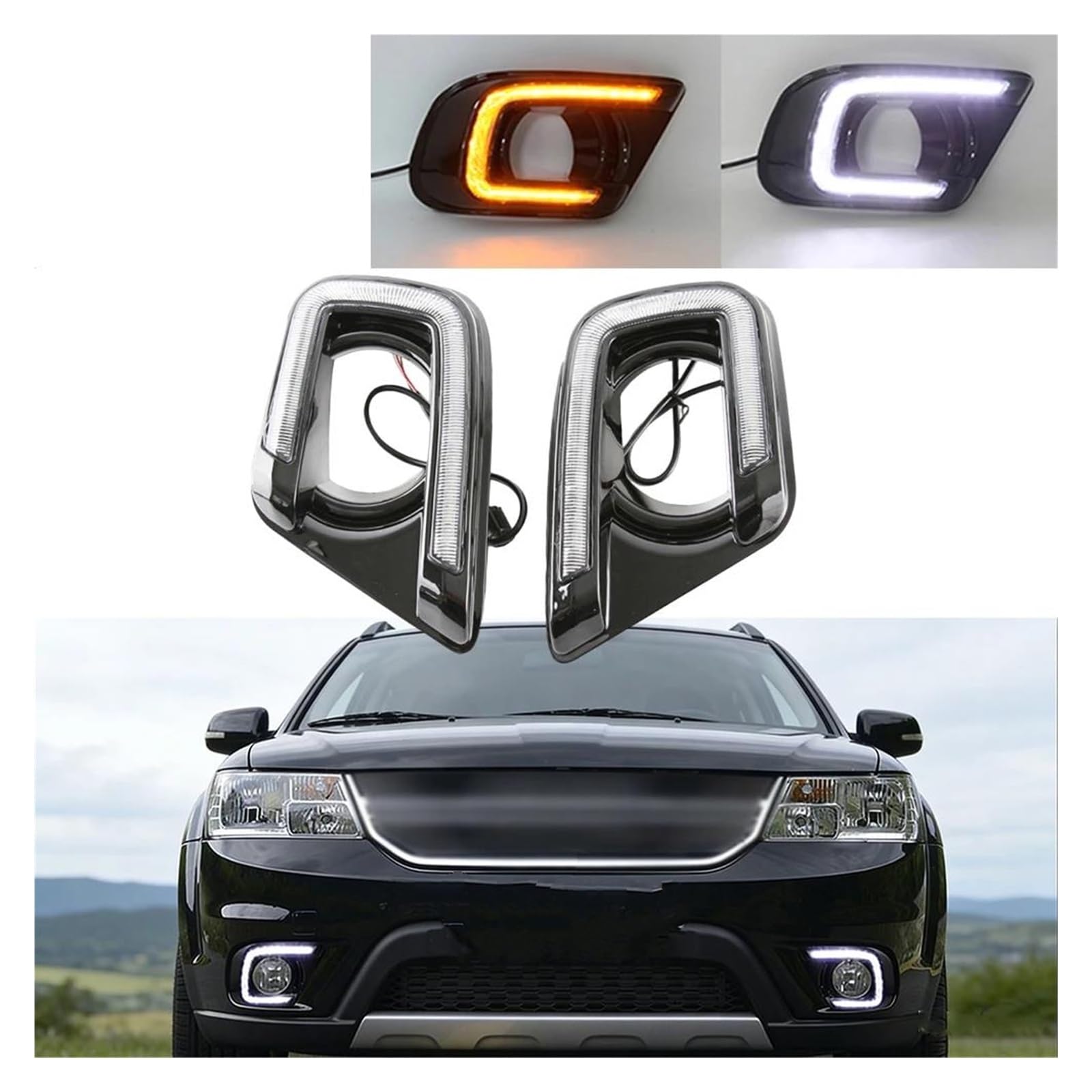 Genérico Piloto Intermitente 2 Uds Para Dodge Para Viaje 2013 2014 2015 2016 LED DRL Luz Circulación Diurna Parachoques Delantero Lámpara Antiniebla Señal Giro Intermitente Retrovisor