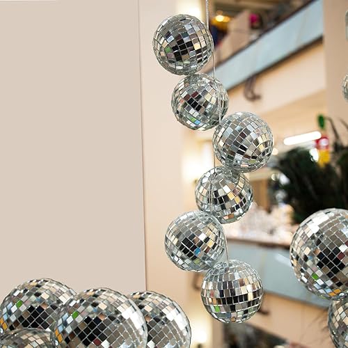 Miniatura 8 de The Dreidel Company Bola de discoteca de espejo con cuerda adjunta para colgar anillo, refleja la luz, recuerdo de fiesta, 2 pulgadas (paquete de 24)