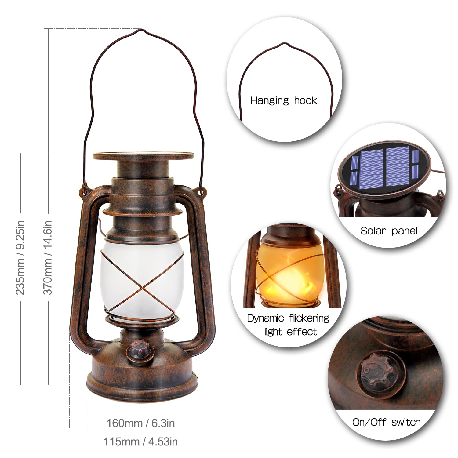Vintage Solarlaterne für Außen, 2 Stück LED Solar Hängelampe mit Flammen Effekt, Wasserdicht, für Garten Camping