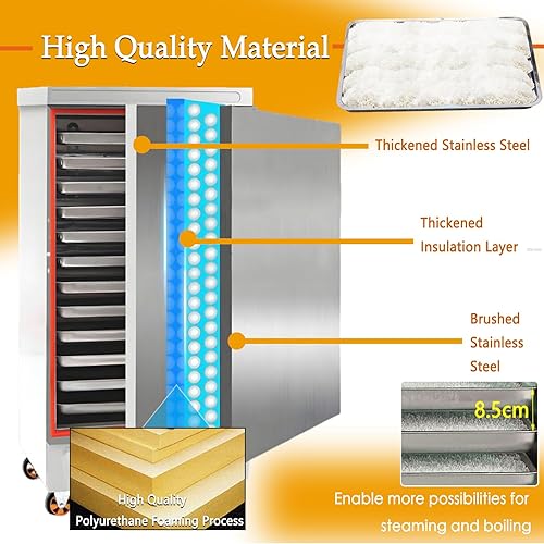 Miniatura 5 de EQCOTWEA Gabinete de vapor comercial Calentador de vapor de acero inoxidable 12 capas Cocina de vapor de mariscos Horno de vapor Calefacción y vapor