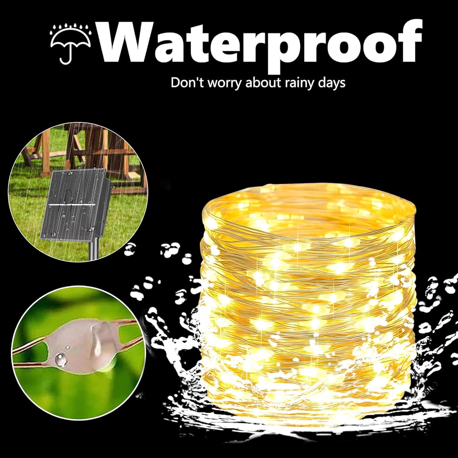 SOLARBABY Solar Fairy Lights Outdoor,2 * 20m 200 LED Solar Fairy Lights Outdoor 8 Modes Waterproof String Lights for Garden Party - Image 3