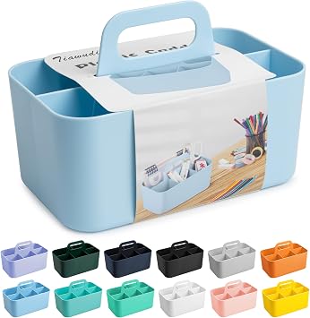 Tiawudi Multipurpose Caddy Organizer, Plastic Caddy with Handle, Stackable Desk Organizer for Stationery, Marker and Pencil, Office Supplies Organizer, Dorm Caddy