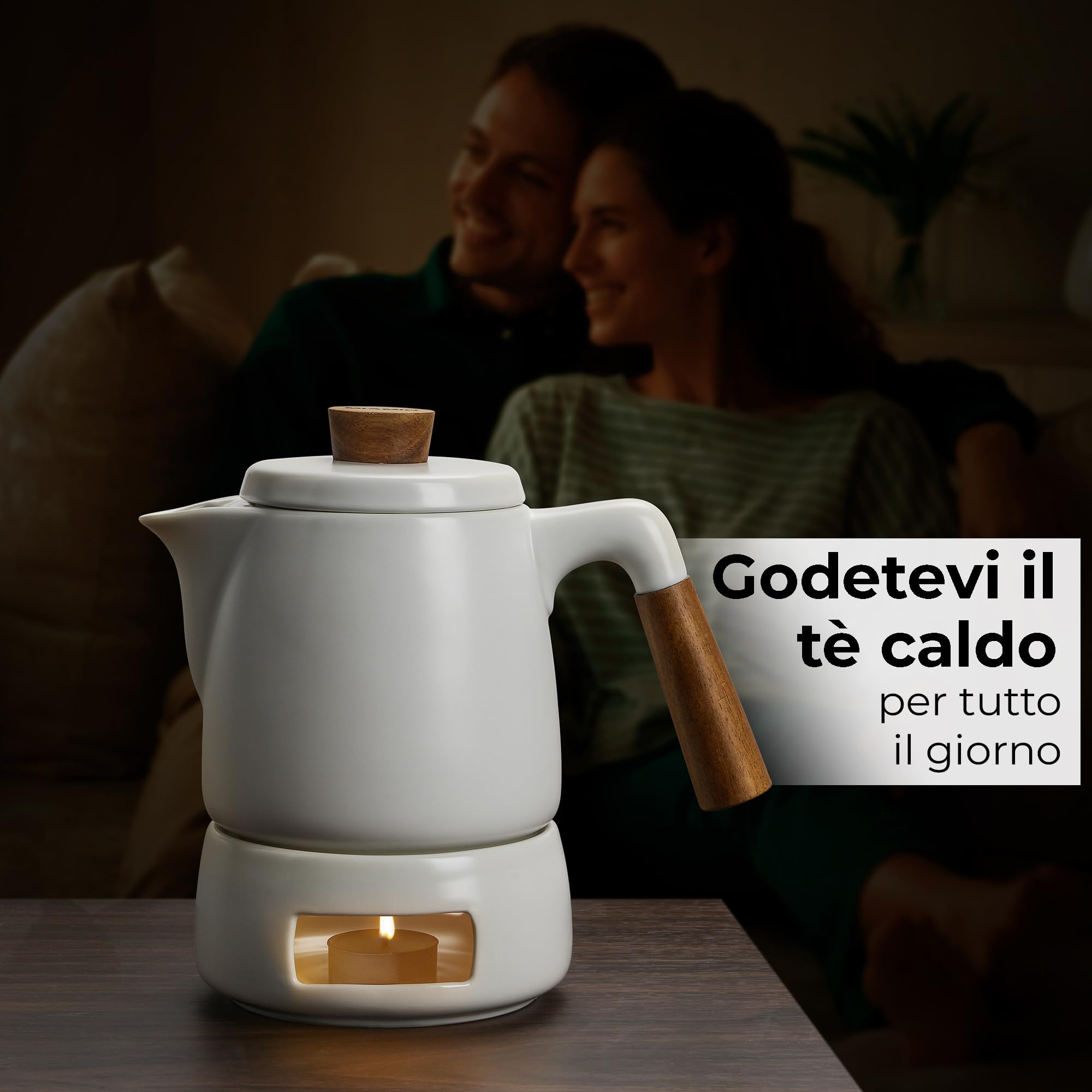 MIAMIO - Set di teiere con scaldavivande/Bollitore da 1L / 1000 ml con infusore per la macerazione di foglie di tè sfuso - Regalo per donne/amanti del tè (bianco)