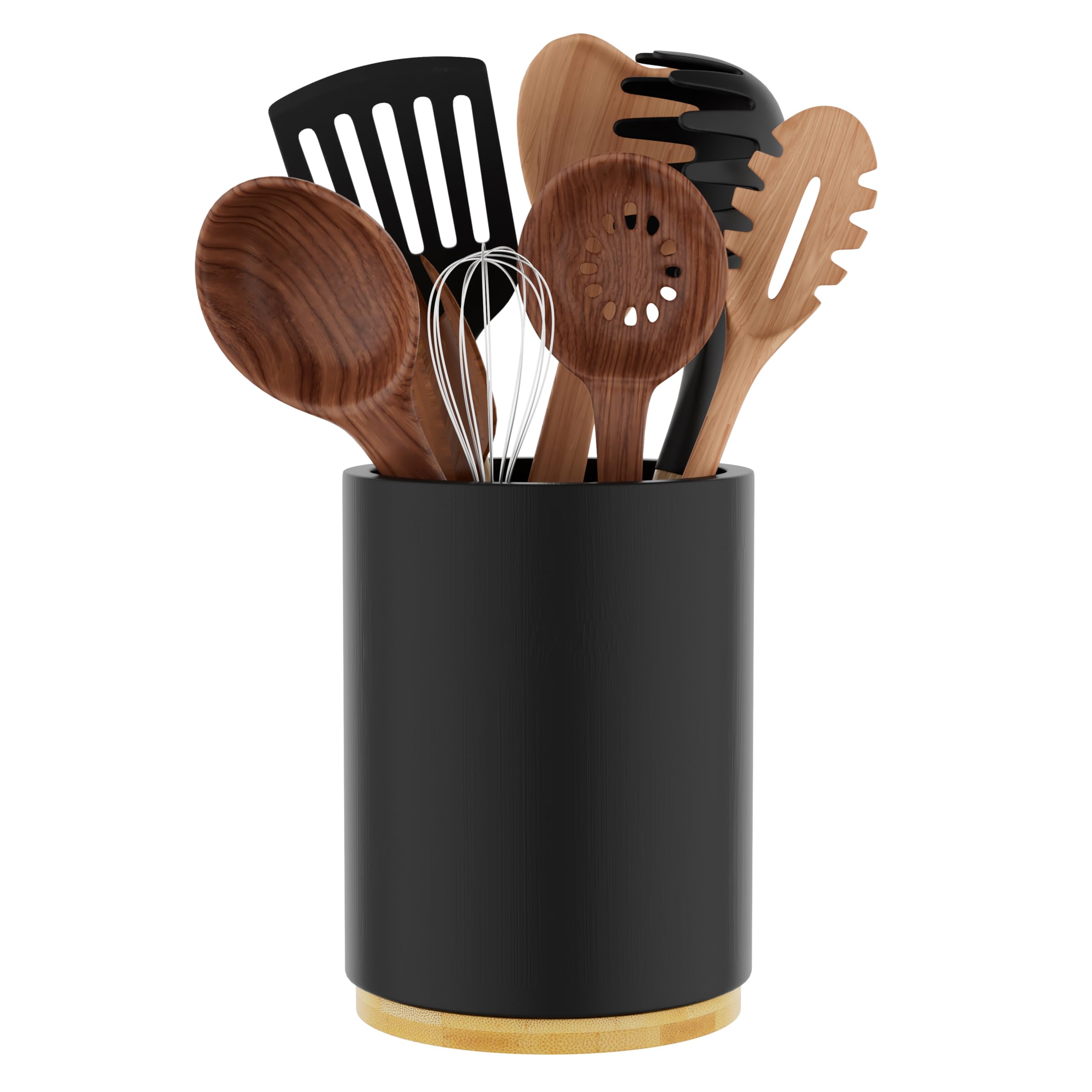 Photo 1 of Segtenant Black Utensil Holder Wood Kitchen Utensil Holder for Countertop, 360°Rotating Cooking Utensil Crock for Counter, 7.2" Large Utensil Organizer for Spatula Kitchen Decor
