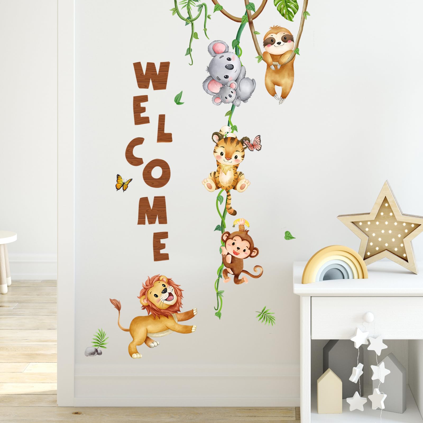 Vinilo Infantil Pared Pegatinas De Pared Safari - Animales Del Bosque (2  Láminas 90x29cm) | Fáciles De Aplicar Adesivos Paredes Niños, image size:1600x1600
