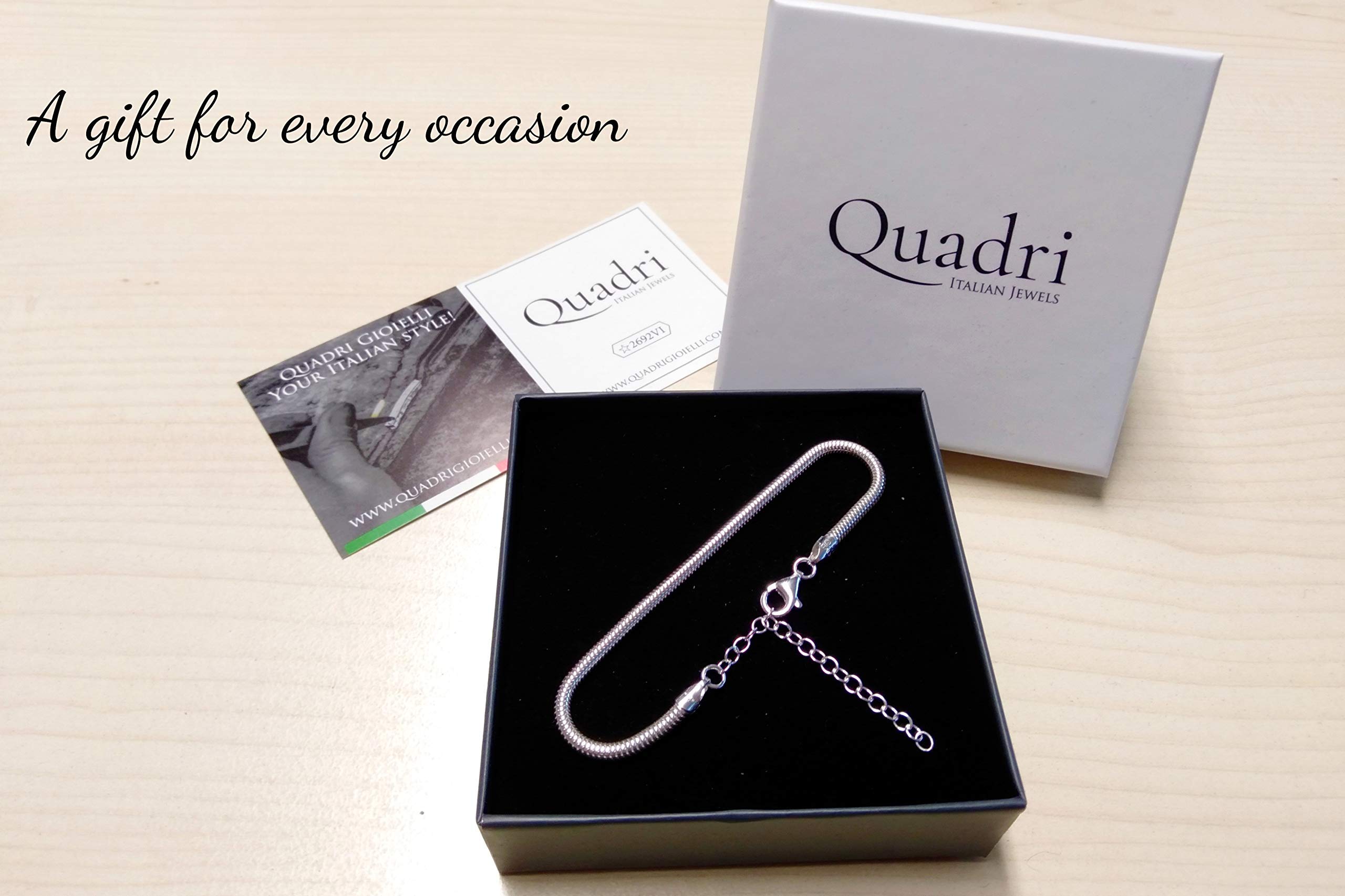 QUADRI - Bracciale in argento 925 - elegante catena Snake idea regalo per uomo donna, larghezza maglia 5 mm - lunghezza 20 cm - Certificato Made in Italy
