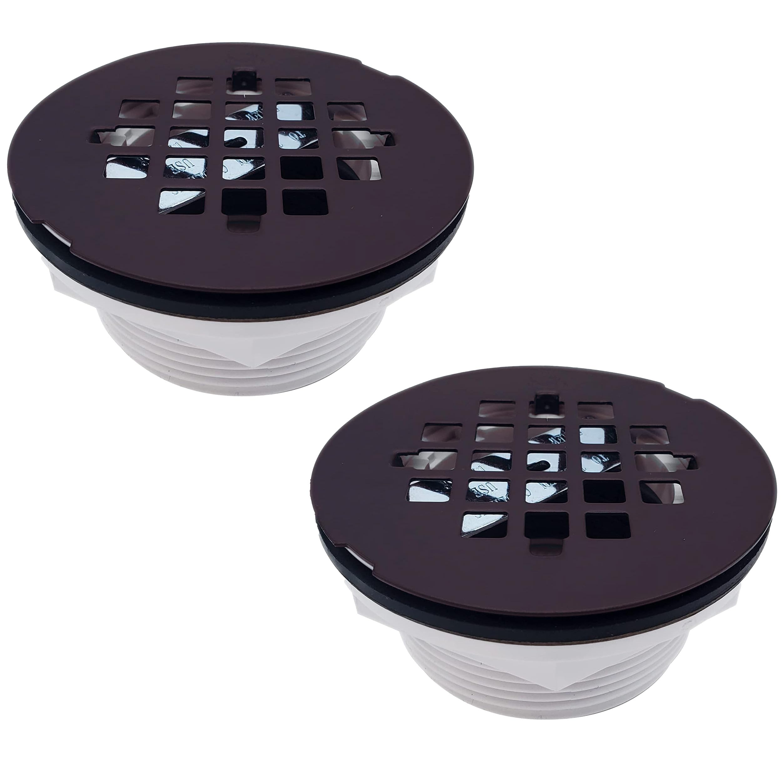 Westbrass D206P-2-12 2" No-Caulk PVC Compression Shower Drain with 4-1/4" Round Grid Cover, Oil Rubbed Bronze (2-Pack(