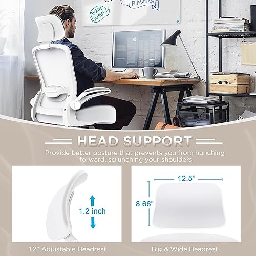 Miniatura 2 de Mimoglad Office Chair, High Back Ergonomic Desk Chair with Adjustable Lumbar Support and Headrest, Swivel Task Chair with flip-up Armrests for
