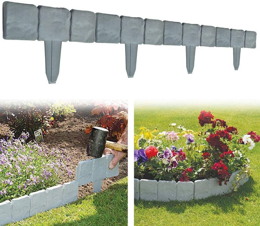 Garden Border Edging, 10/20/40pcs Gray Stones Effect Fence in Lawn Edging Plant Border, Garden Border Flower Bed Grass DIY Decorative Garden Landscape Edging(20PCS,Gray)