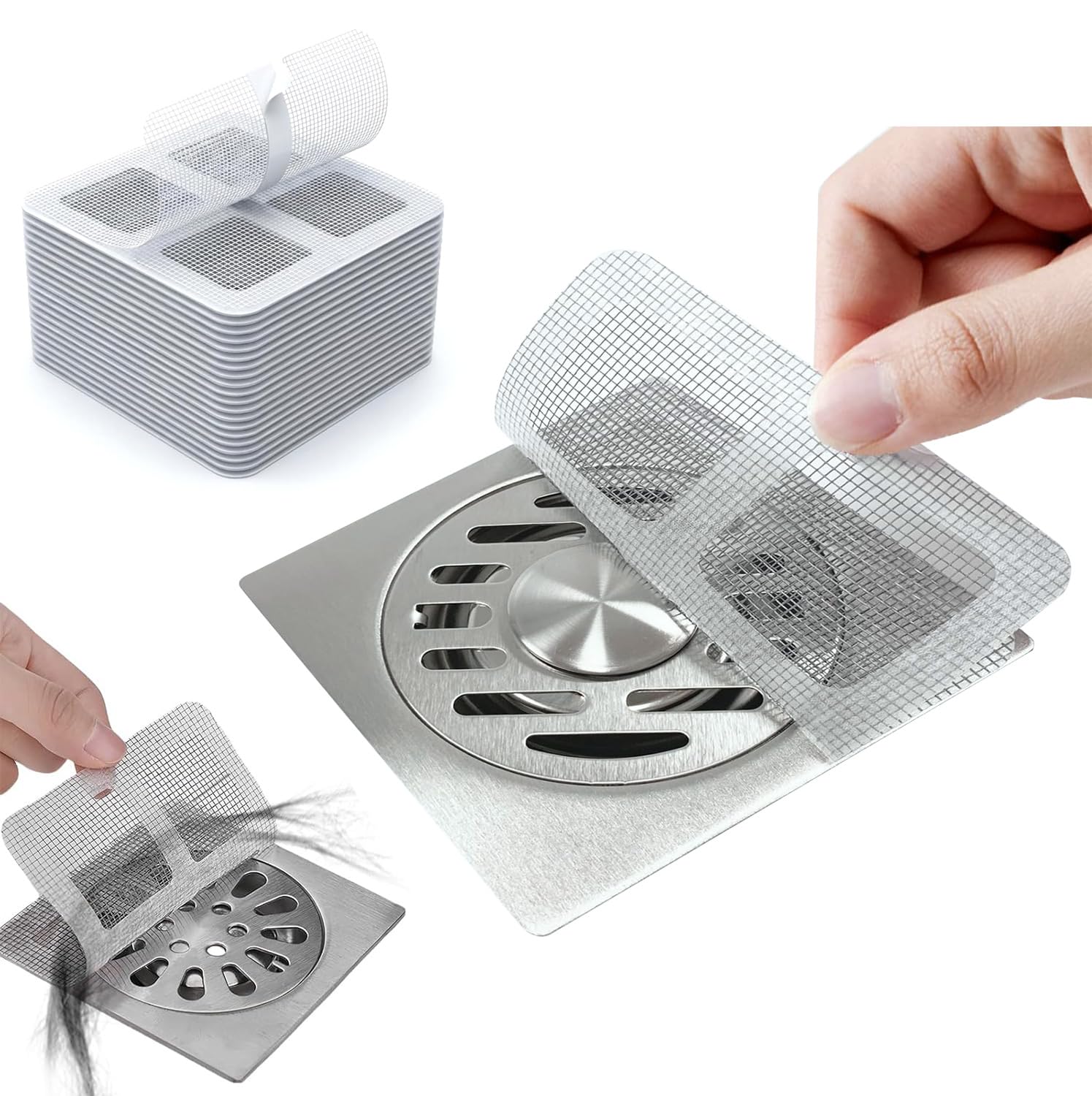 100Pcs Disposable Shower Drain Hair Catcher, Hair Drain Stickers, Mesh Drain Cover for Bathroom Bathtub Kitchen Laundry