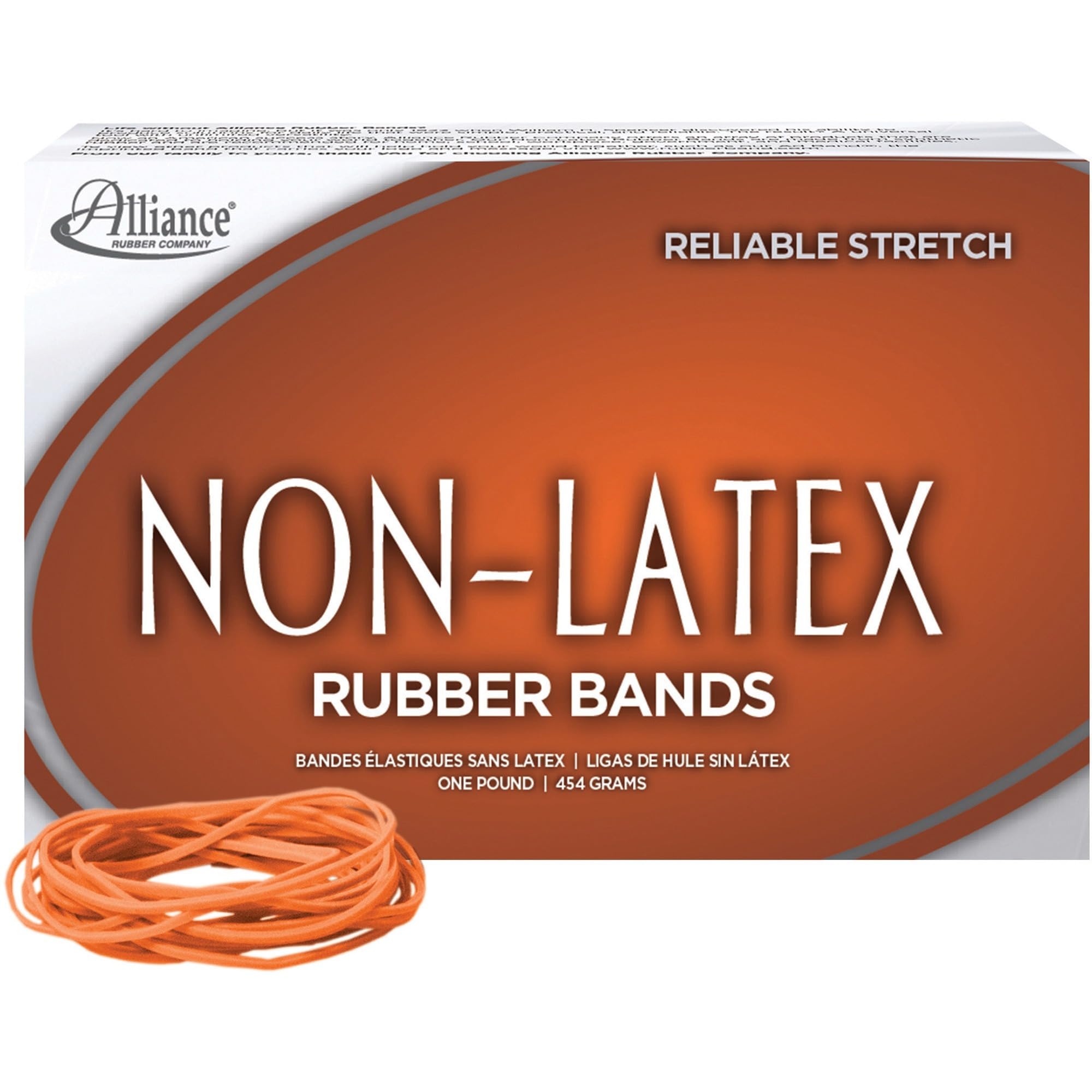 Alliance (37196) Latex-Free Orange Rubber Bands, Size 19 Inches, 0.16 x 3.5 Inches, Approx. PCS. 1440 per Box — image 1