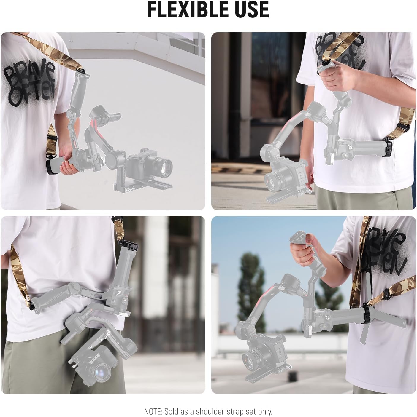NEEWER RS4 RS3 Gimbal pasek na ramię, redukujący wagę, wyściełany, regulowany pasek z podstawą, szybkie odpinanie, klamra QD, kompatybilny z DJI RS4 RS4 Pro RS3 RS3 Pro RS2, moro, GA018