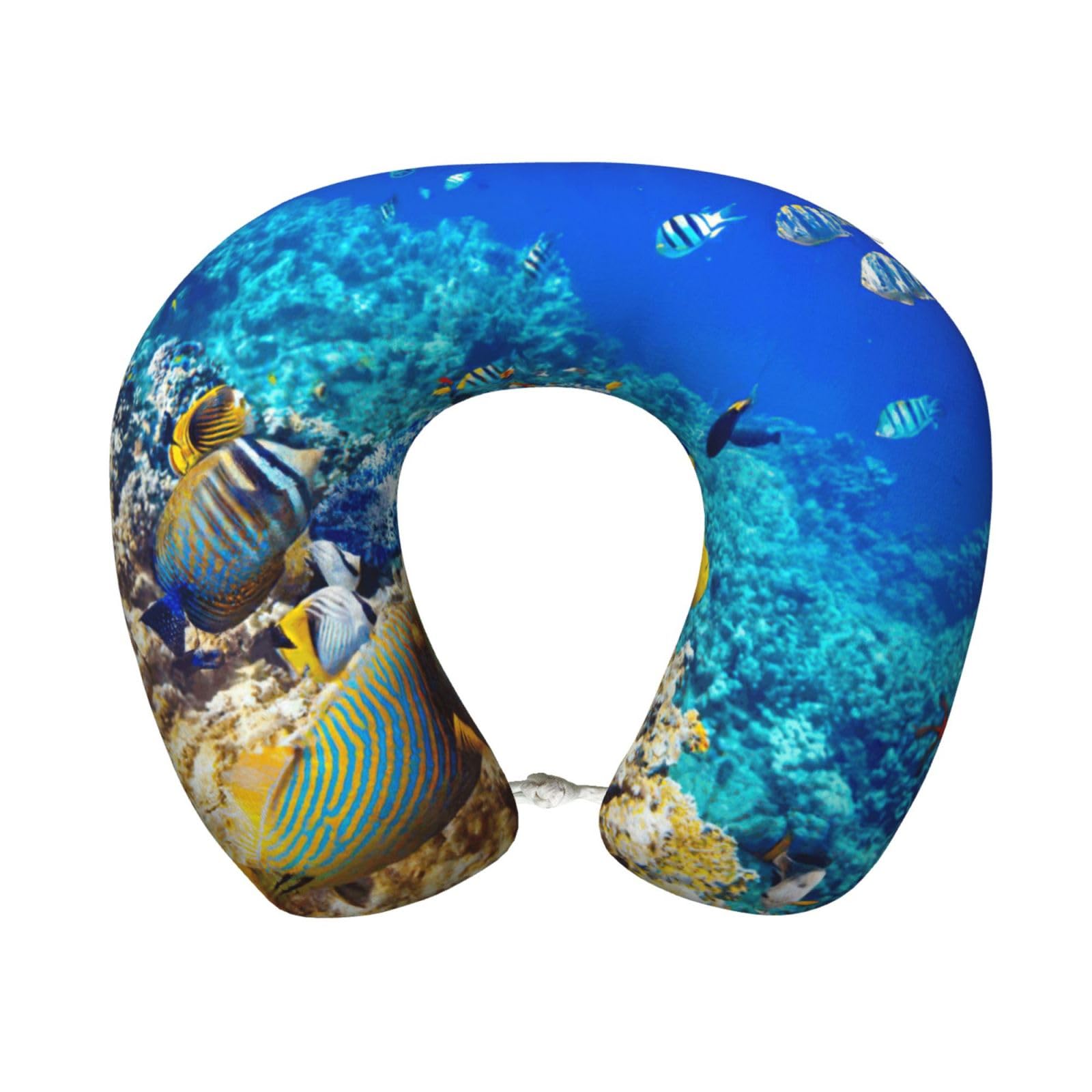 yagDAA Sea Fishes Print U-Shape Travel Neck Pillows Memory Foam Neck Pillow For Airplane Car Office Sleeping Rest