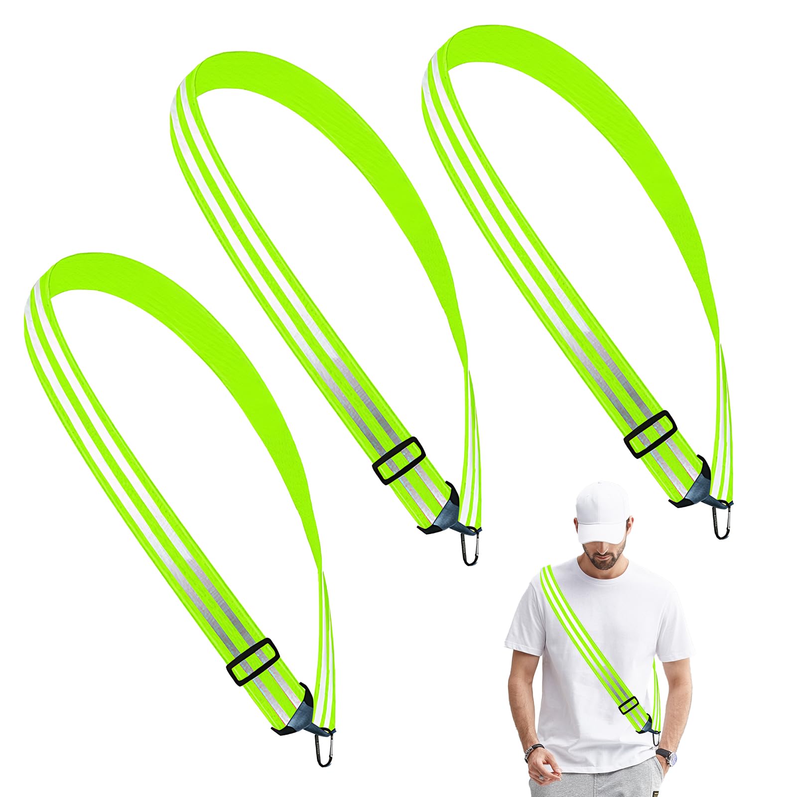 Meunhy 3 Pcs Reflective Running Gear, Adjustable Reflective Belt with Clip,High Visibility Running Vest, for Children, Adult, Biking Cycling, Jogging Walking, Dog Walking