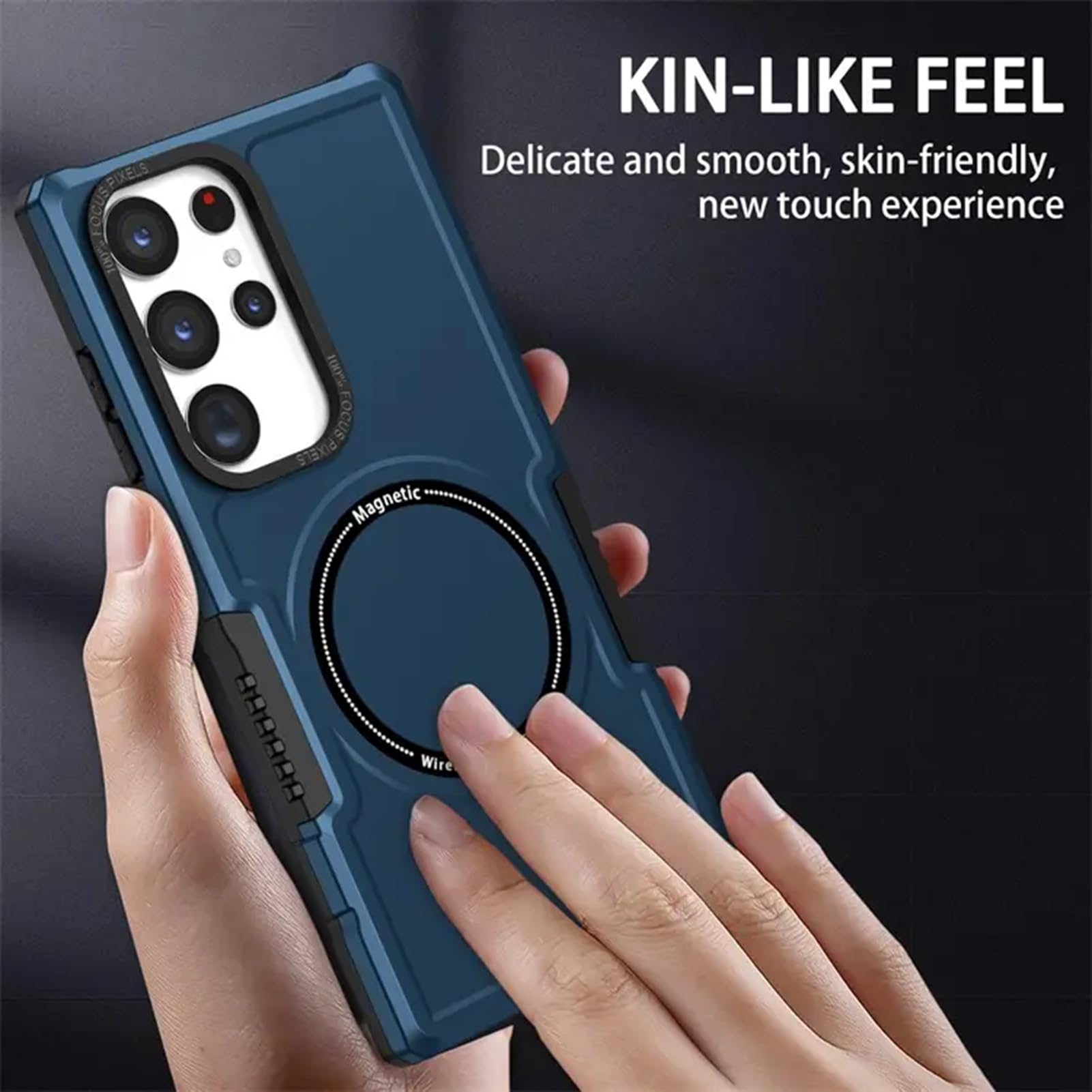 LXURY Magnetyczne etui do Samsung Galaxy S24 Ultra/S24 Plus/S24, odporne na wstrząsy etui na telefon klasy wojskowej, obsługuje bezprzewodowe ładowanie obiektywu, niebieskie, S24 Ultra