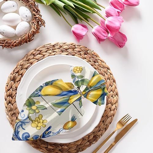 Cloth Napkins Set of 6 Lemon Painted 20x20 Inch Cloth Napkins Fruits Washable Reusable Kitchen Dinner Napkins Table Decor for Wedding, Holiday