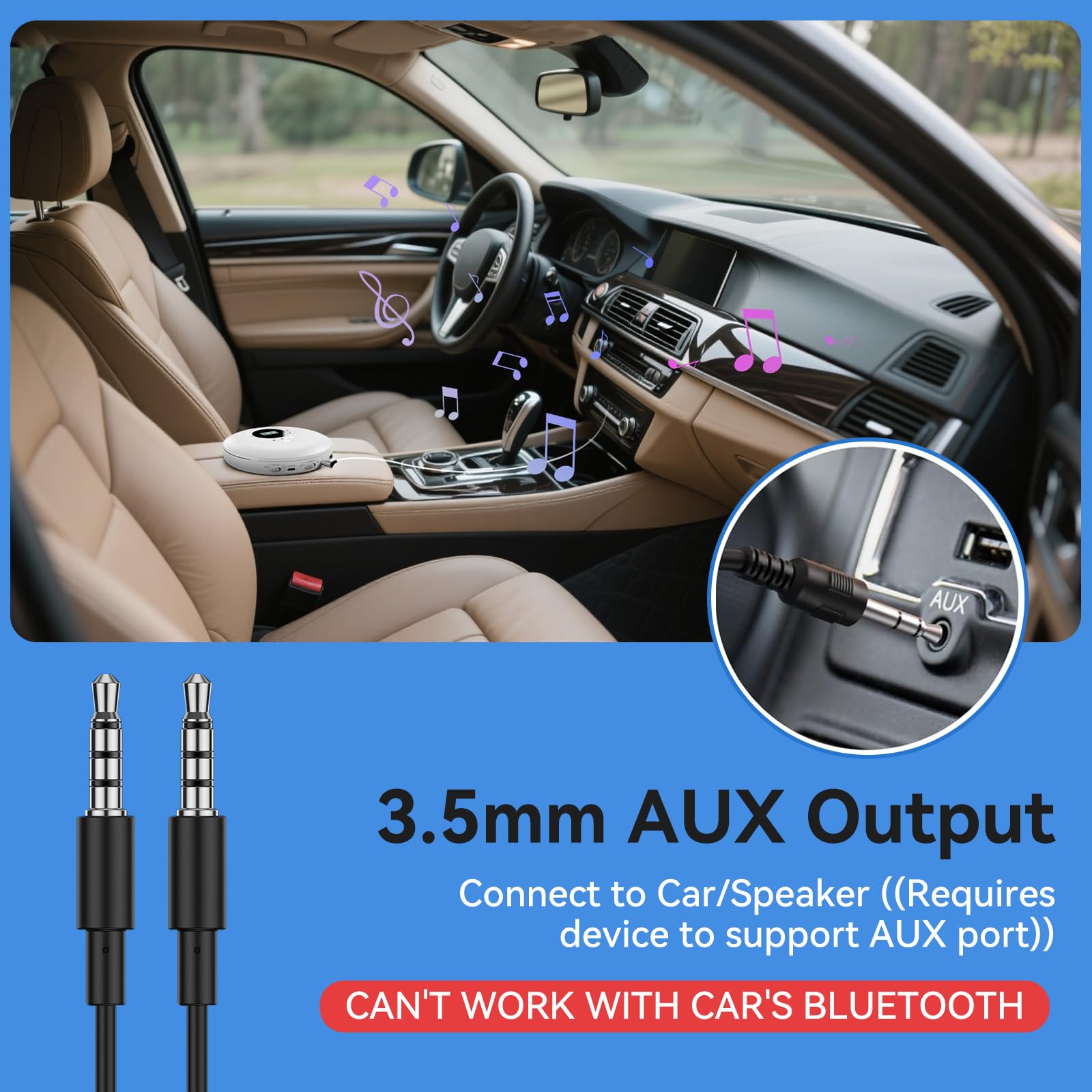 Gueray Lettore CD Portatile Lettori CD Personale con Cuffie Display LCD Anti-Skip Protezione HiFi Classico CD Lettores di Musica Memoria per Auto Casa-Bianco