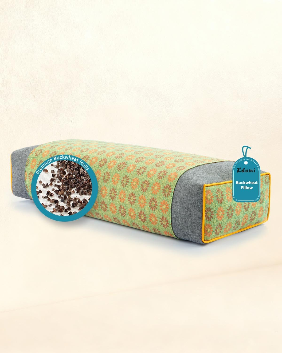 Almohada Cervical de Trigo Sarraceno 49.5 x 33 cm, Ajustable, con Funda Lavable