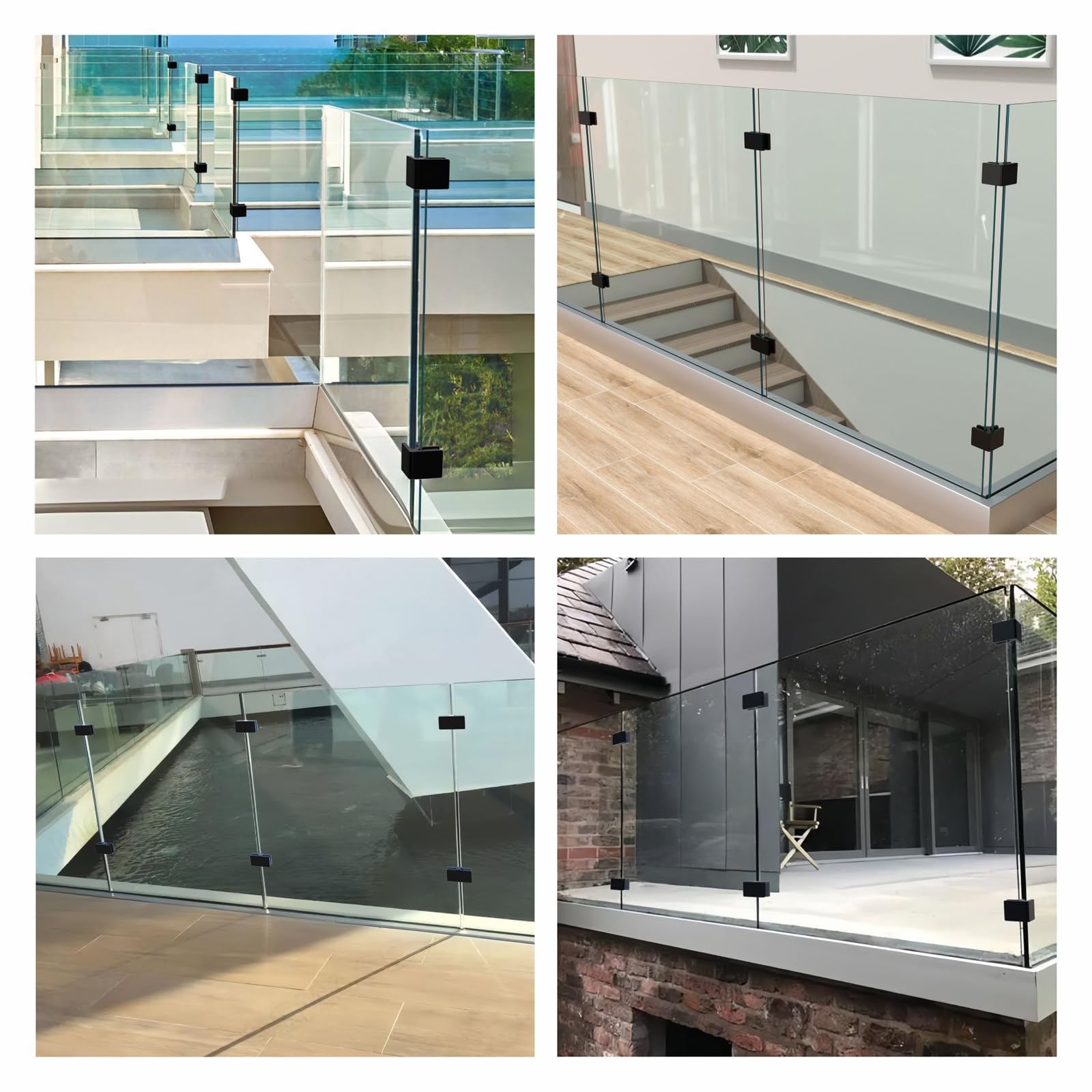 Soporte de abrazadera de vidrio de acero inoxidable de grado marino para vidrio de 10 a 12 mm de grosor, soporte de estante ajustable para barandilla, barandilla, ducha, valla, piscina, puerta
