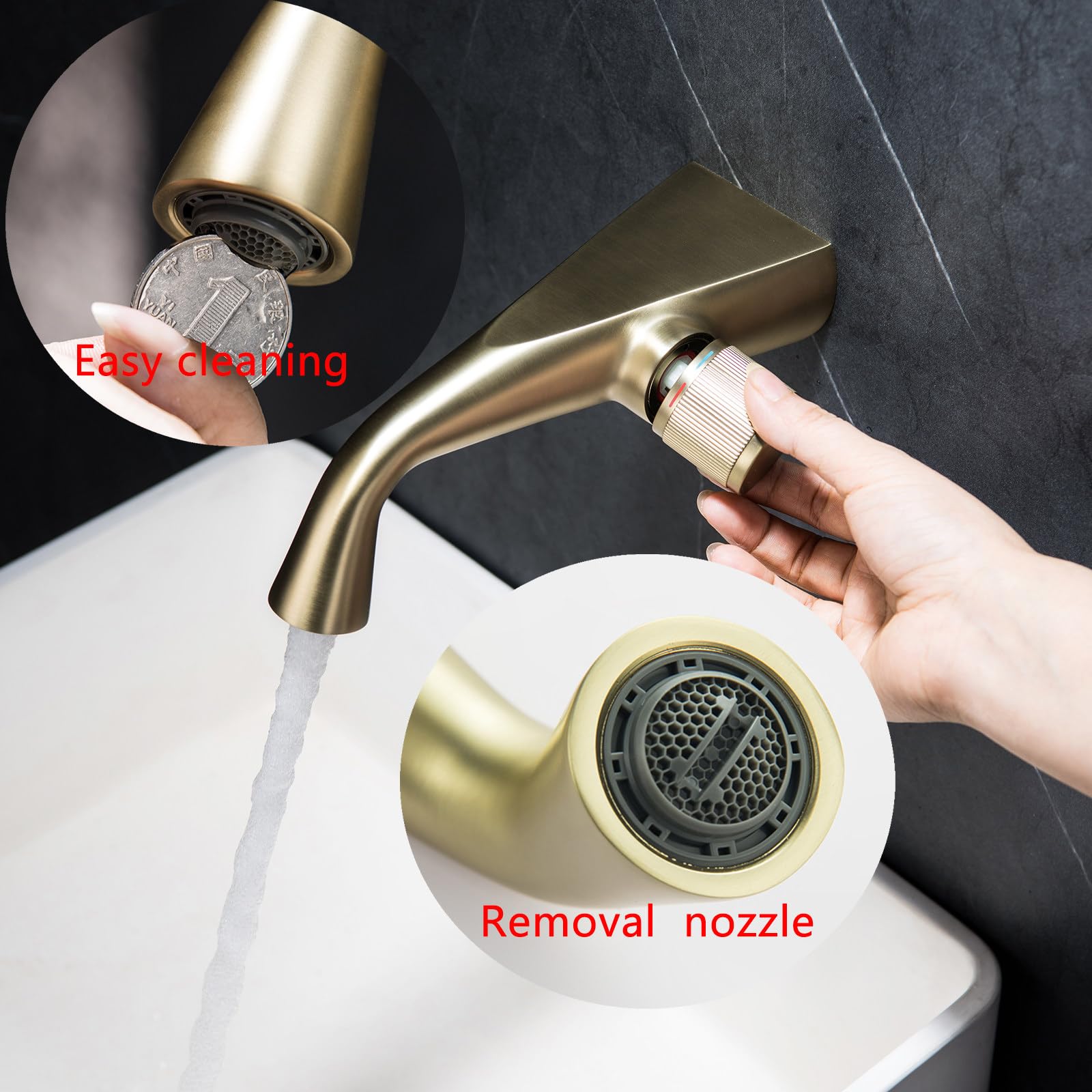 Grifos de baño, Grifo de Lavabo de baño montado en la Pared, Grifo de Lavabo Moderno de una Sola manija, Grifo Mezclador de Lavabo de latón, Agua fría y Caliente