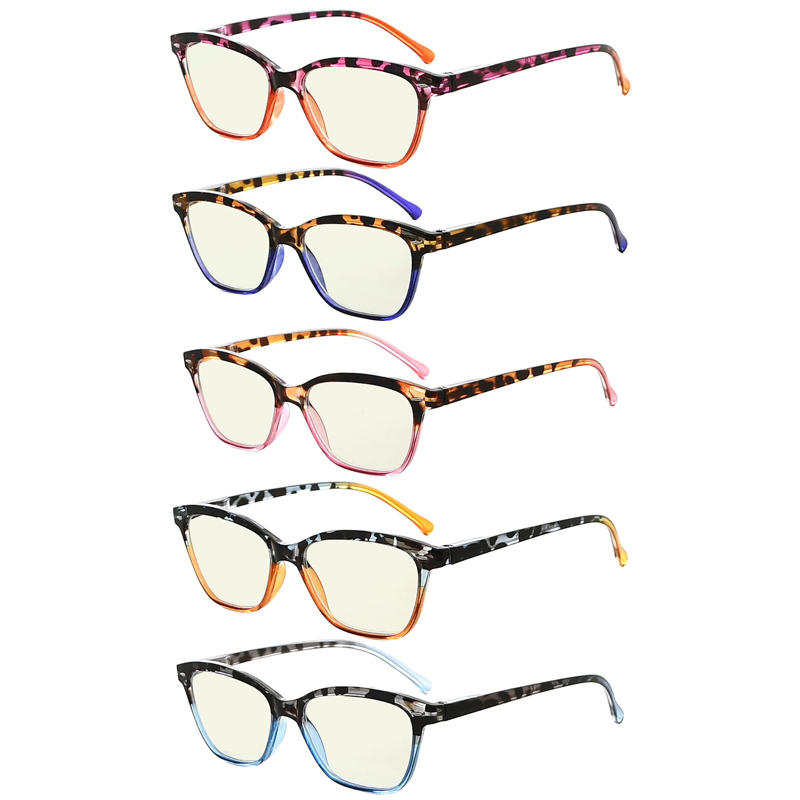 Eyekepper 5 Pack Blue Lens Glasses Women Screen Light Filter Blocking UV Rays Readers for Reading Computer +2.00