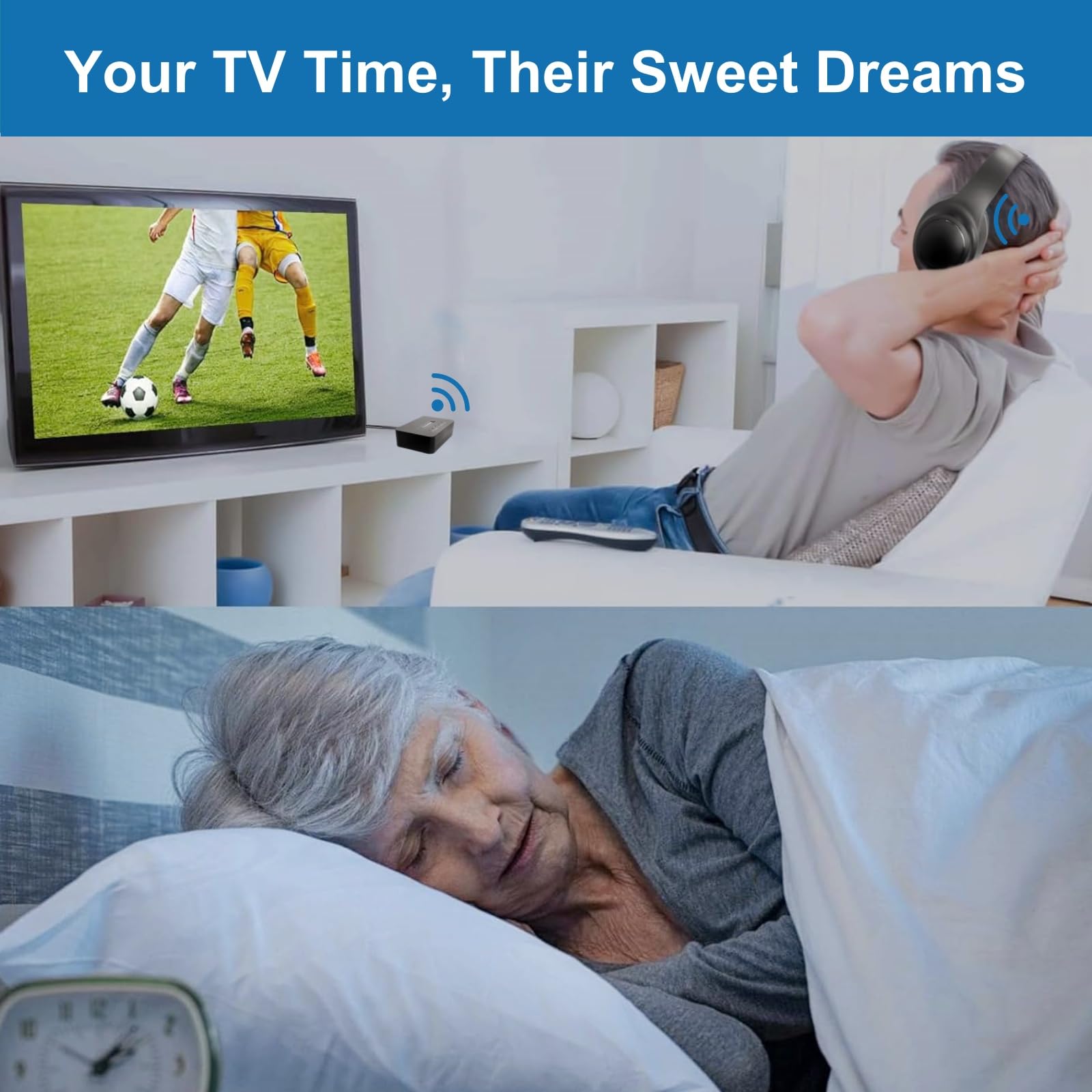 Kabelloser ANC TV Kopfhörer für Senioren - Active Noise Cancelling, Bluetooth 5.3 Over-Ear Funkkopfhörer mit Sender, Hi-Fi Sound, 35h Spielzeit