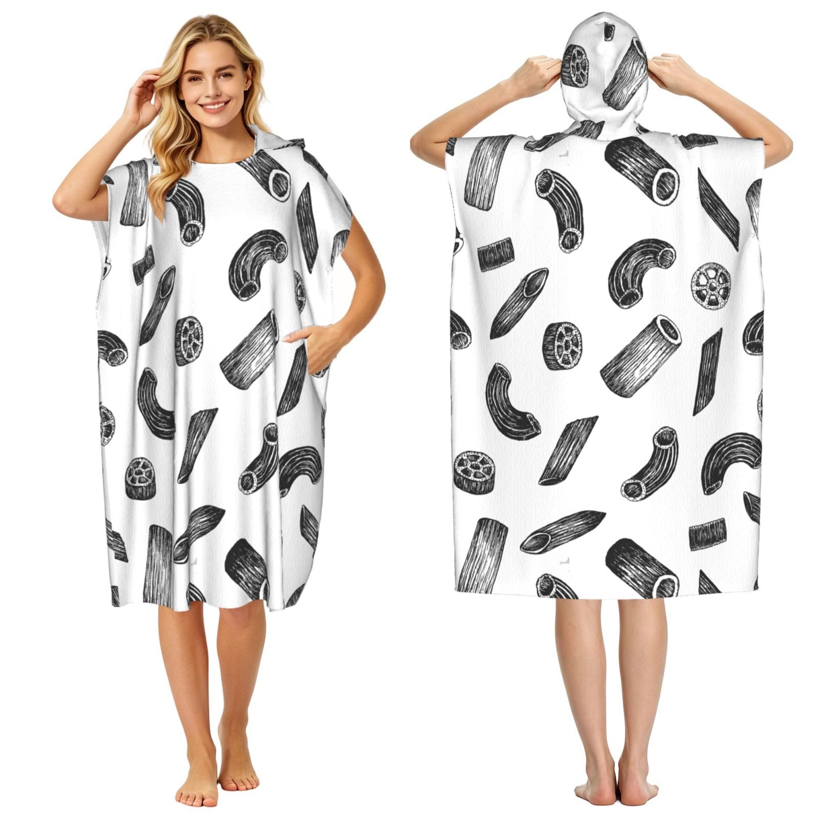 Poadnly Hand Drawn Pasta, Adult Hooded Beach Towel 90 x 110 cm,Changing Bath Robe, Surf Poncho Towel For Women Men