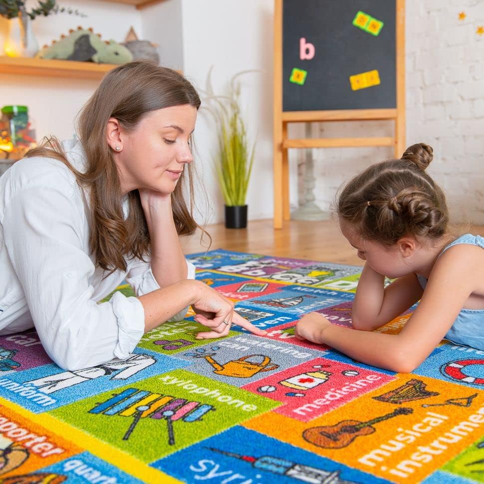 Miniatura 4 de Looney Tunes - Alfombra educativa para niños, alfabeto ABC, profesiones y trabajos a juego, tapete de aprendizaje interactivo para aula, sala de
