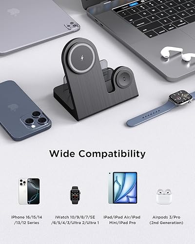 Miniatura 5 de Cargador inalámbrico Mag-Safe para iPhone estación de carga 3 en 1 para múltiples dispositivos Apple - Soporte de carga de 18 W para iPhone 16 15 14