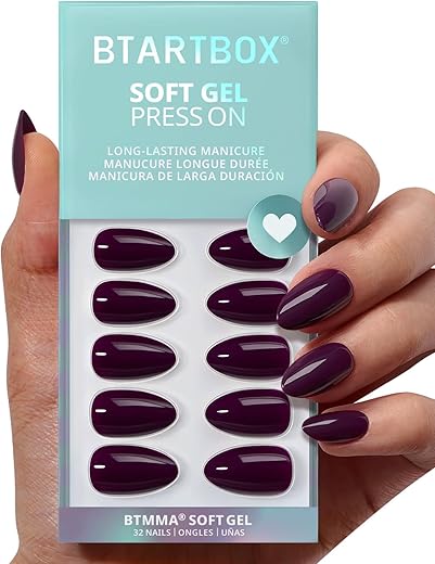 BTArtbox Press On Nails Short - Glue on Nails Square, Soft Gel Light Weight Fake Nails with Glue, Reusable Semi-Transparent Stick On Nails in 16 Sizes, Hot Cocoa