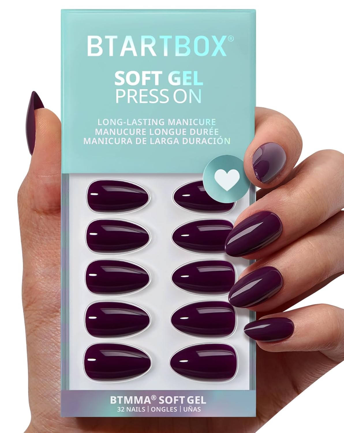 BTArtbox Press On Nails Short - Poison Potion, Dark Purple Almond Press On Nails with Glue for Women, Fall Opaque Soft Gel Glue On Nails in 16 Sizes - 32 Stick On Nails Kit 0 - Poison Potion