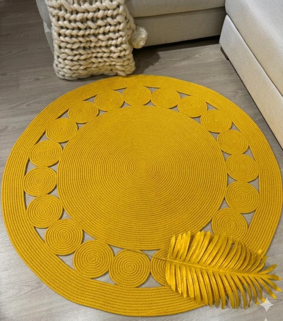 Door Mat, Anti-Slip Floor Carpet, 60 x 60 cm, for Home Entrance, Living Room, Bedroom & Bathroom, Pack of 1 (Yellow)-image-19