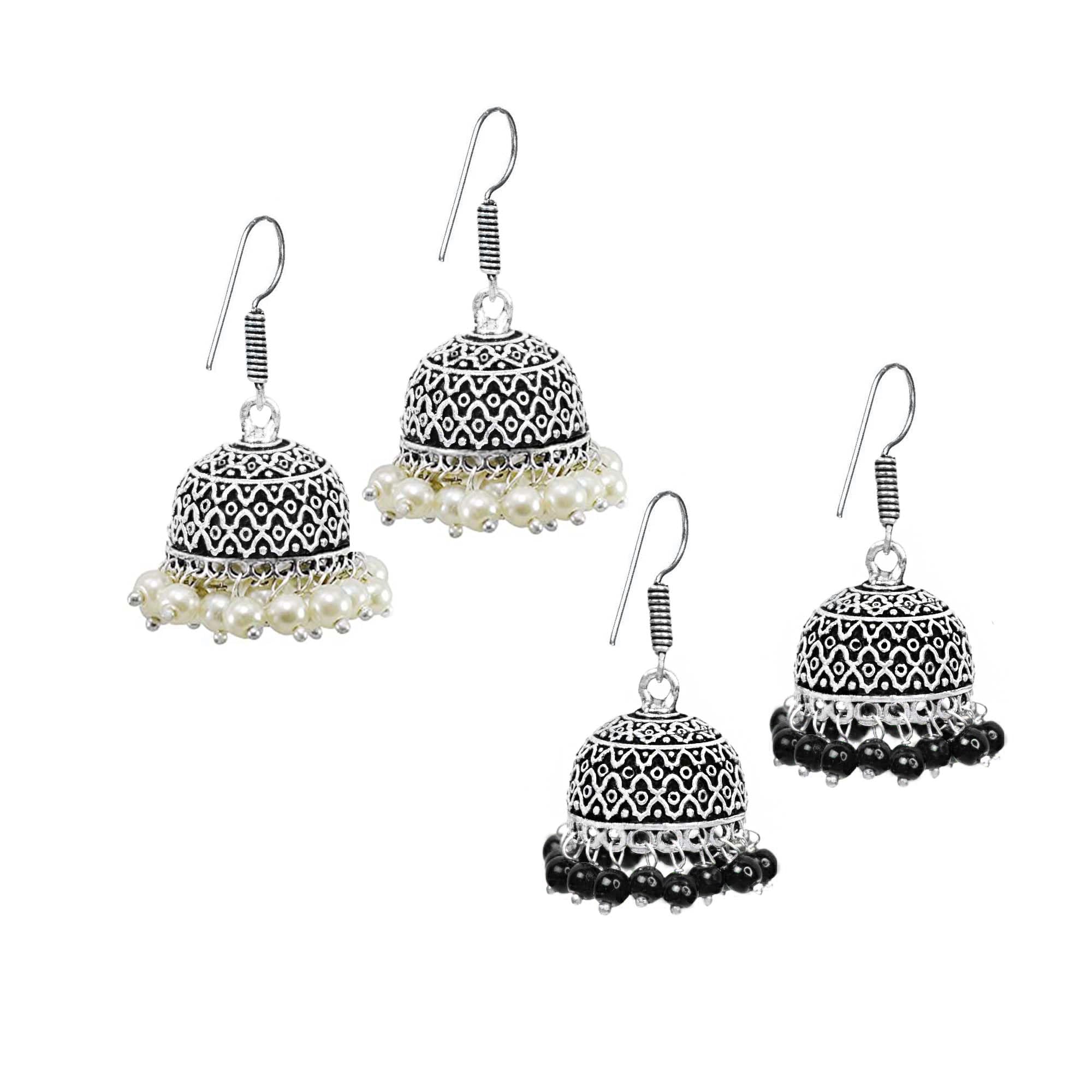 Kyoot Jewels Traditional Oxidised Silver Jhumki German Silver Oxidized Pearl Drop Earrings For Girls And Women (White & Black) (B0CXSWL62G) Amazon Price History, Amazon Price Tracker