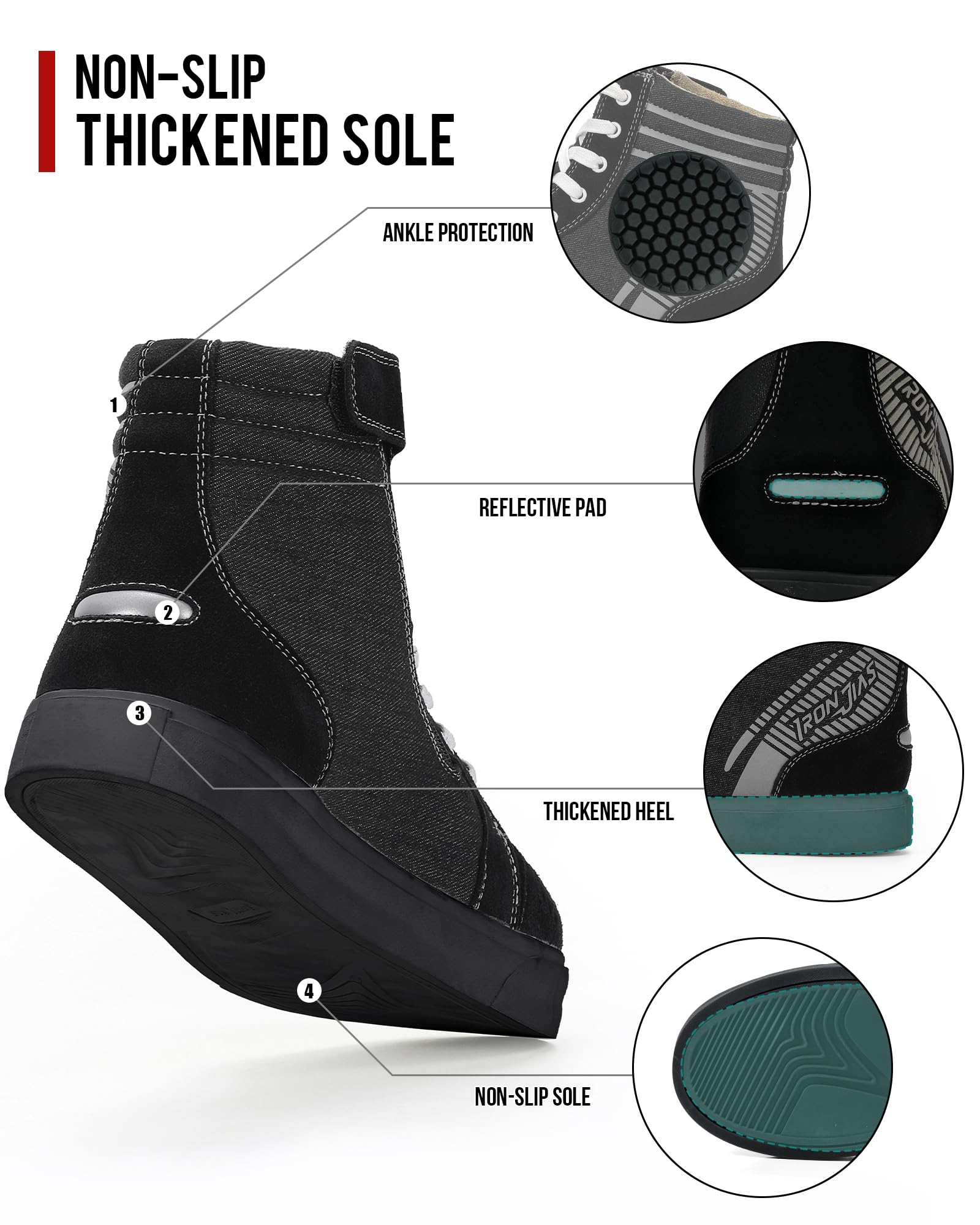 Scarpe Moto Uomo IRON JIA'S - Stivali Casual Con Cerniera Laterale - Antiscivolo E Traspiranti - Foto 5