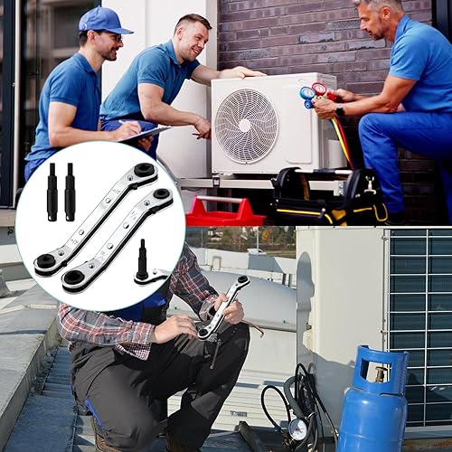 Miniatura 6 de Llave de servicio CT122 Hvac grande y pequeña, llave de refrigeración de CA con 2 adaptadores de conversión de tornillo CT-122E llave de trinquete