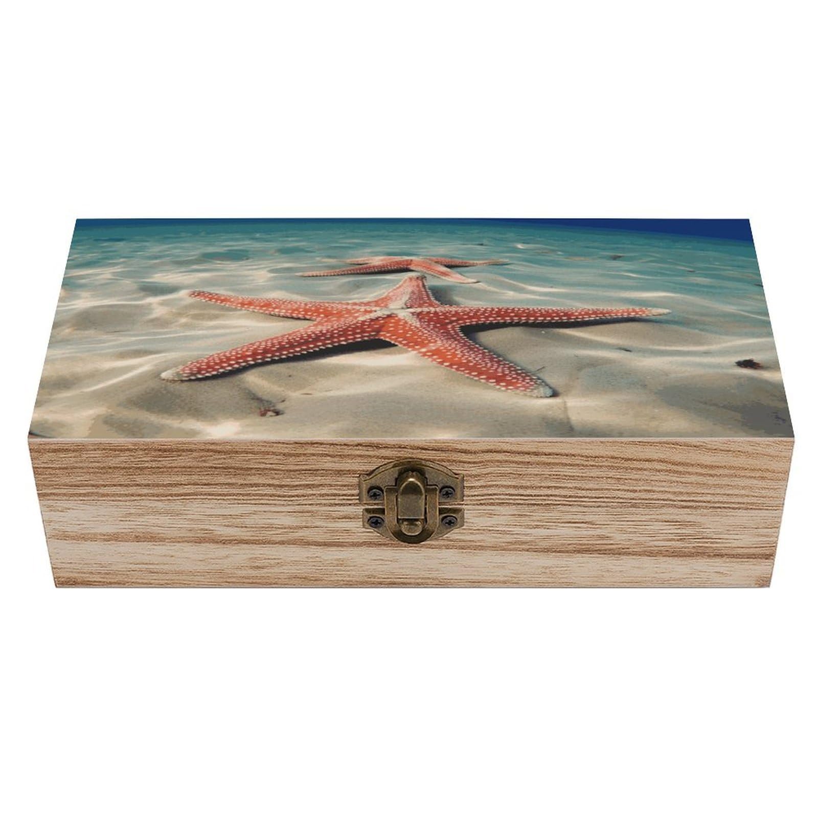 VstaDank Ocean Starfish Wooden Keepsake Box with Hinged Lid Solid Wood Gift Boxes Beautifully Keepsake Box Jewellery Organiser Retro Memory Treasure Case with Lids Decorative Boxes
